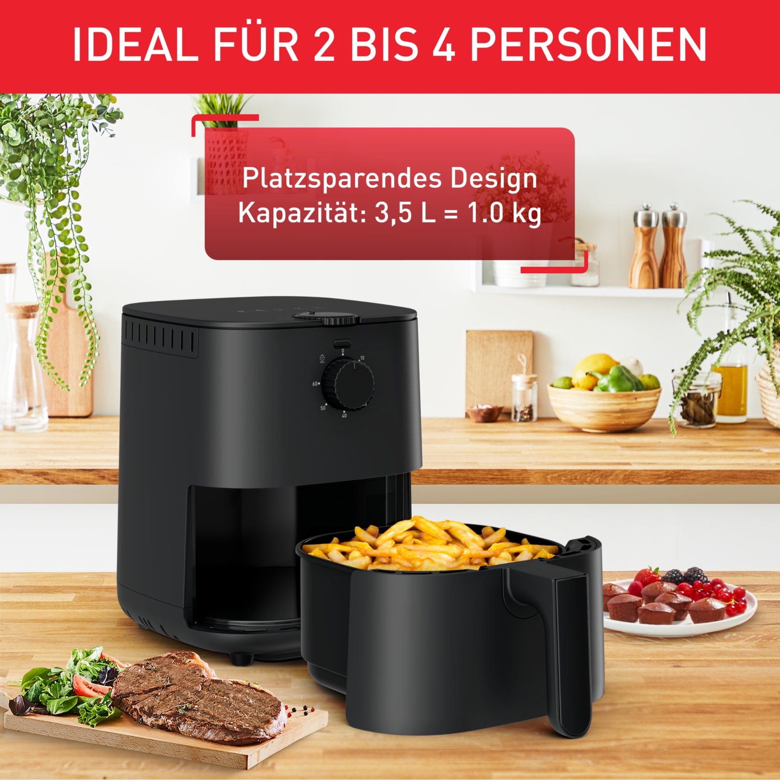 Tefal Heißluftfritteuse »EY1308 Easy Fry Essential«, 1430 W, für 2-4 Personen, schnell & energiesparend, einfache Reinigung, EY1308