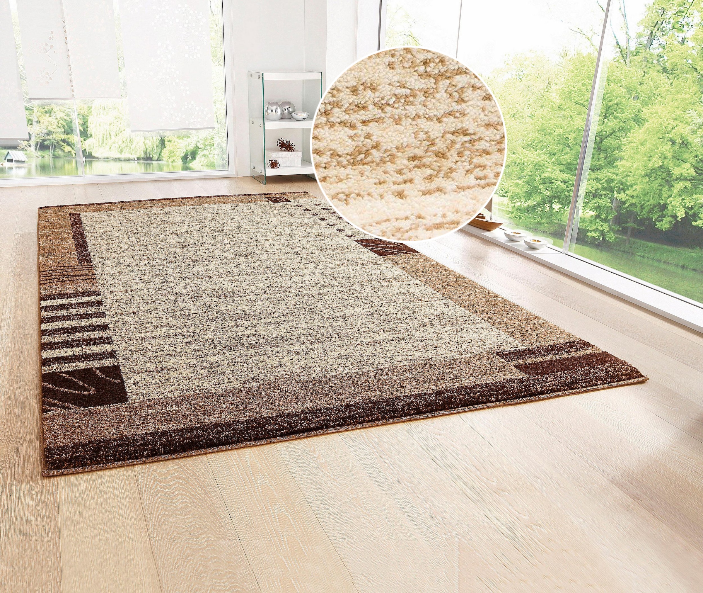 my home Teppich »Jonas« rechteckig 8 mm Höhe flacher Teppich, Kurzflor, Weich, Elegant, mit Bordüre, Wohnzimmer