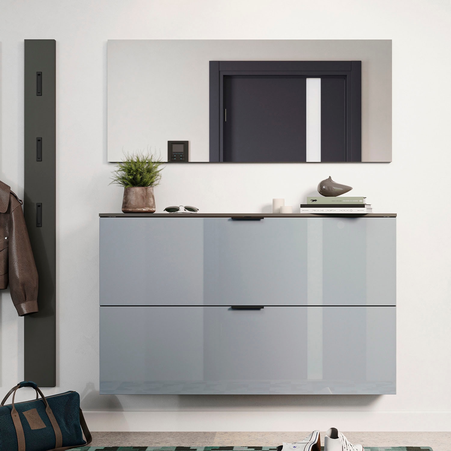 GERMANIA Garderoben-Set »Valega«, (3 St.), inkl. Schuhschrank mit Glasfronten, Spiegel und Garderobenpaneel