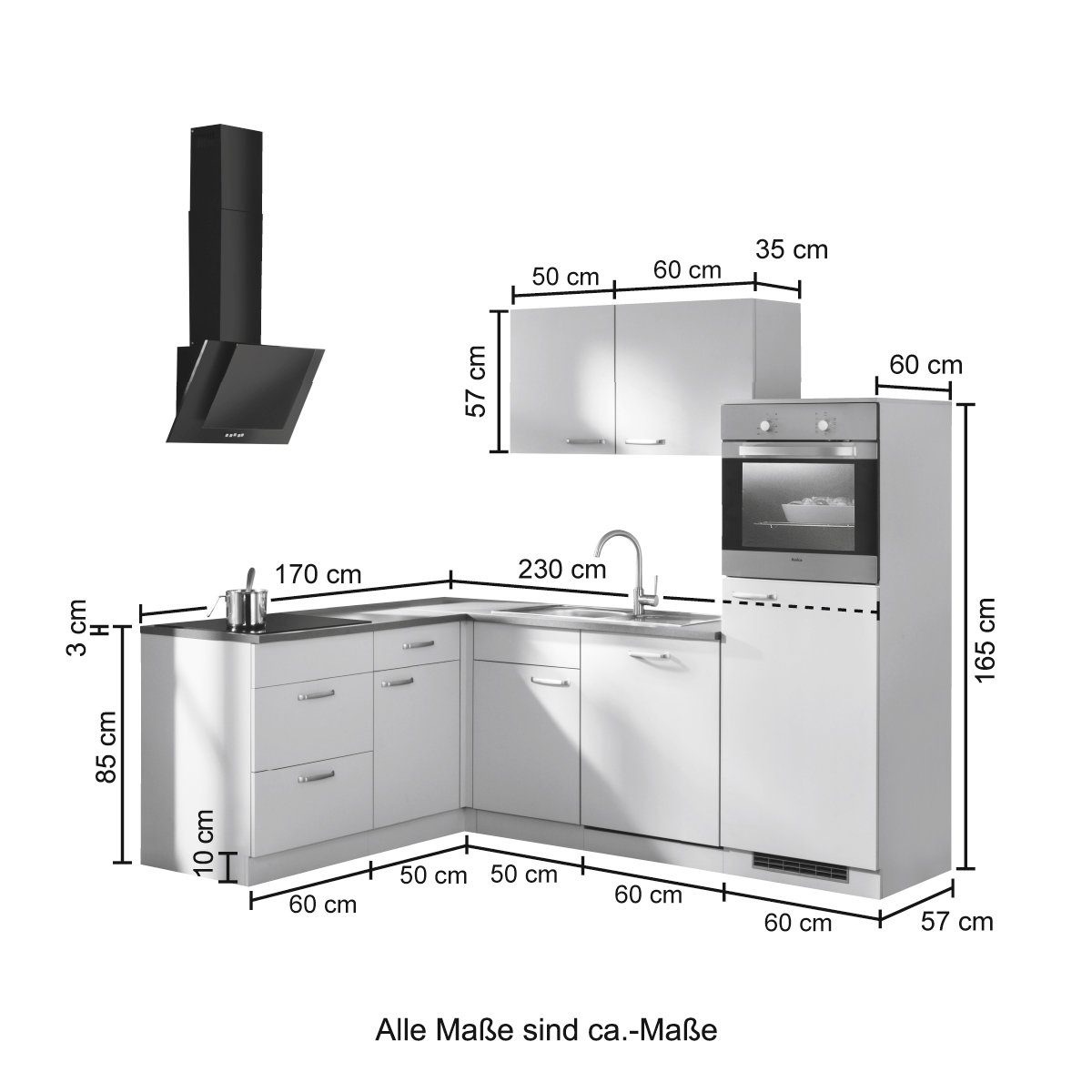 wiho Küchen Winkelküche »Michigan«, mit x cm bei 230 170 OTTO E-Geräten, kaufen online