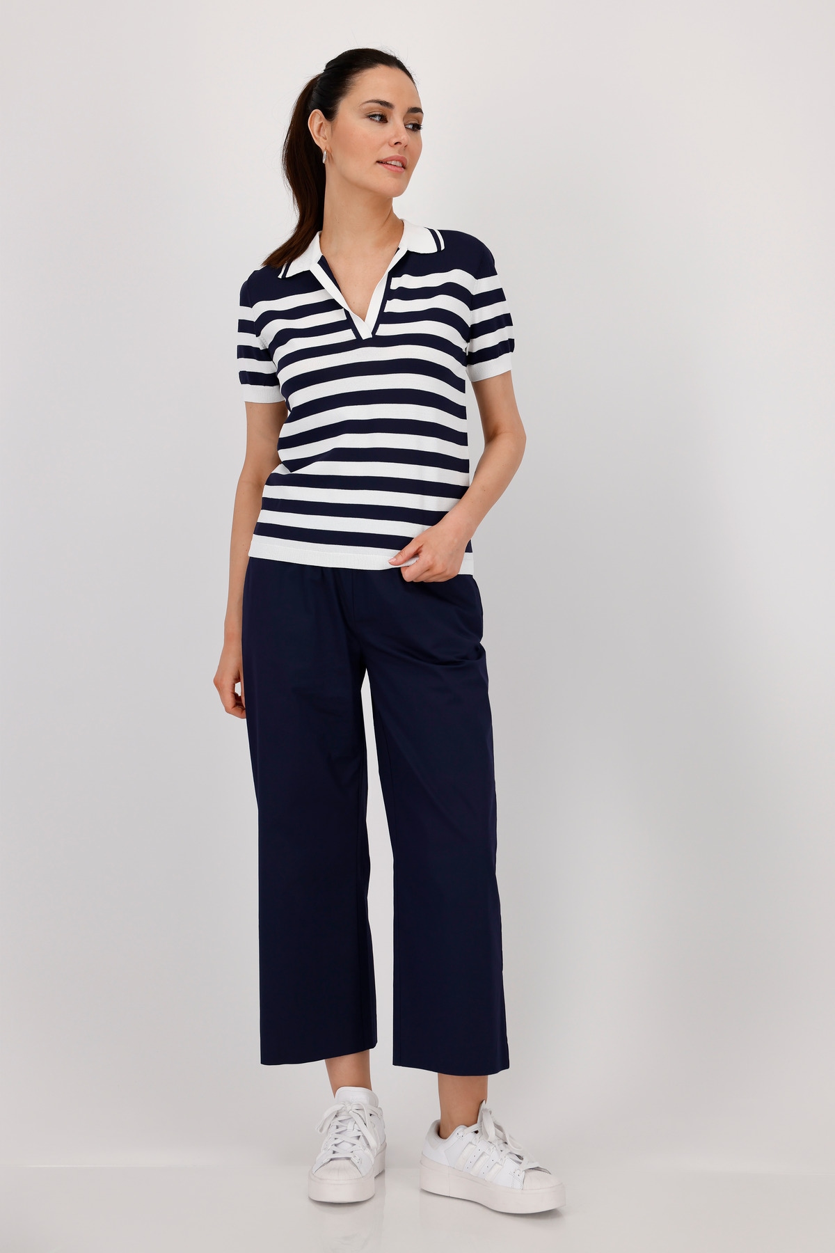 Monari Polokragenpullover »Pullover Polo Ringel«, Mit V-Ausschnitt