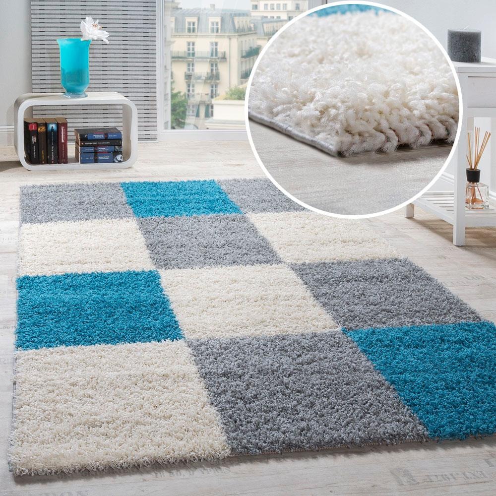 Paco Home Hochflor-Teppich »Mango 316«, rechteckig, 34 mm Höhe, weicher Shaggy, modernes kariertes Design