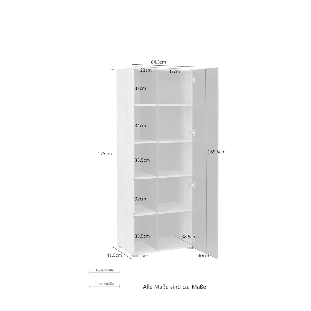 Places of Style Aktenschrank »Moid, moderner Mehrzweckschrank,«, Maße: 64,5x41,5x175 cm, 5 Fächer mit viel Stauraum