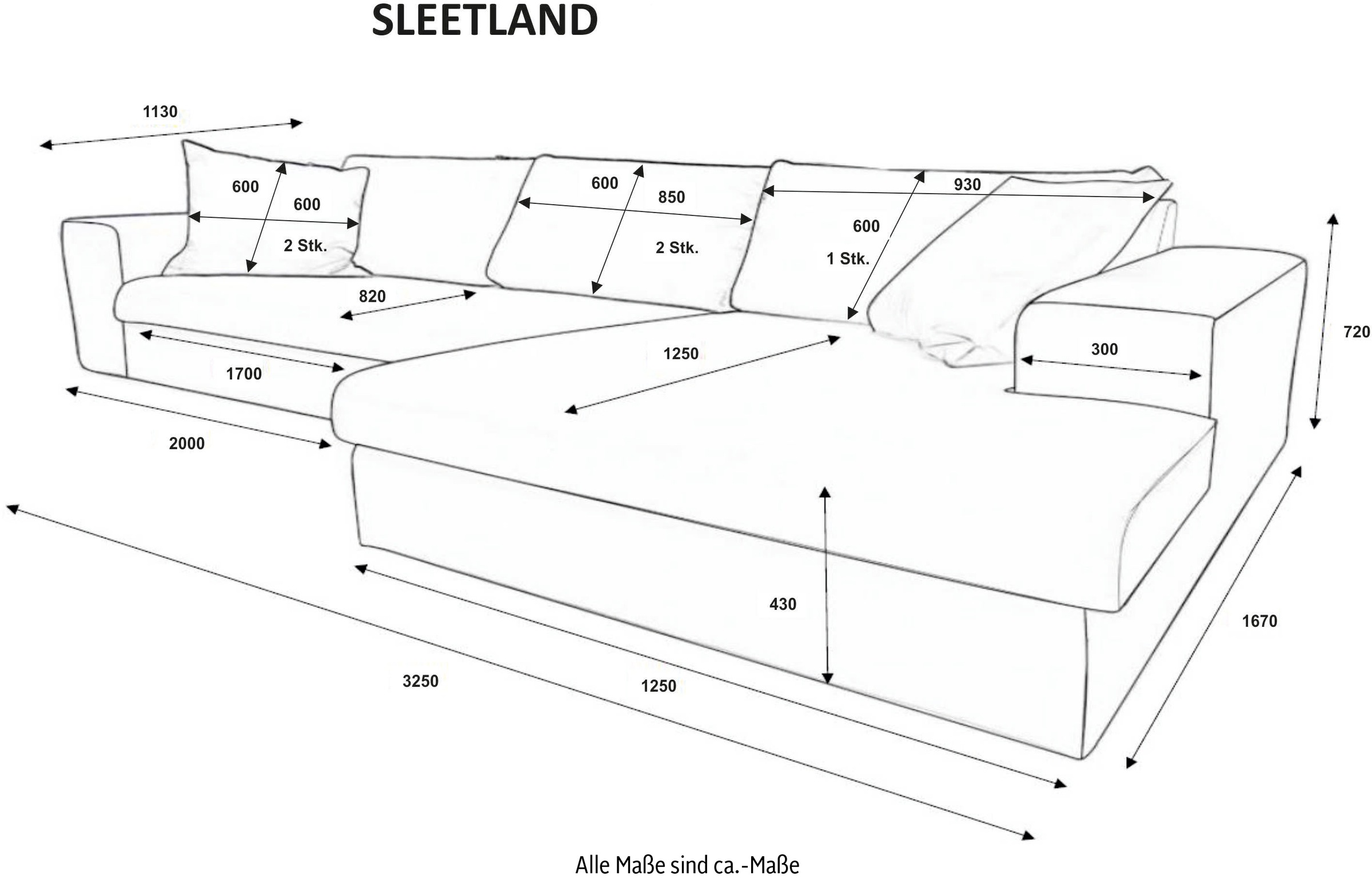 andas Ecksofa »SLEETLAND XXL in Samtvelours oder Vintage-Leder-Optik, L-Form,«, besonders groß und bequem