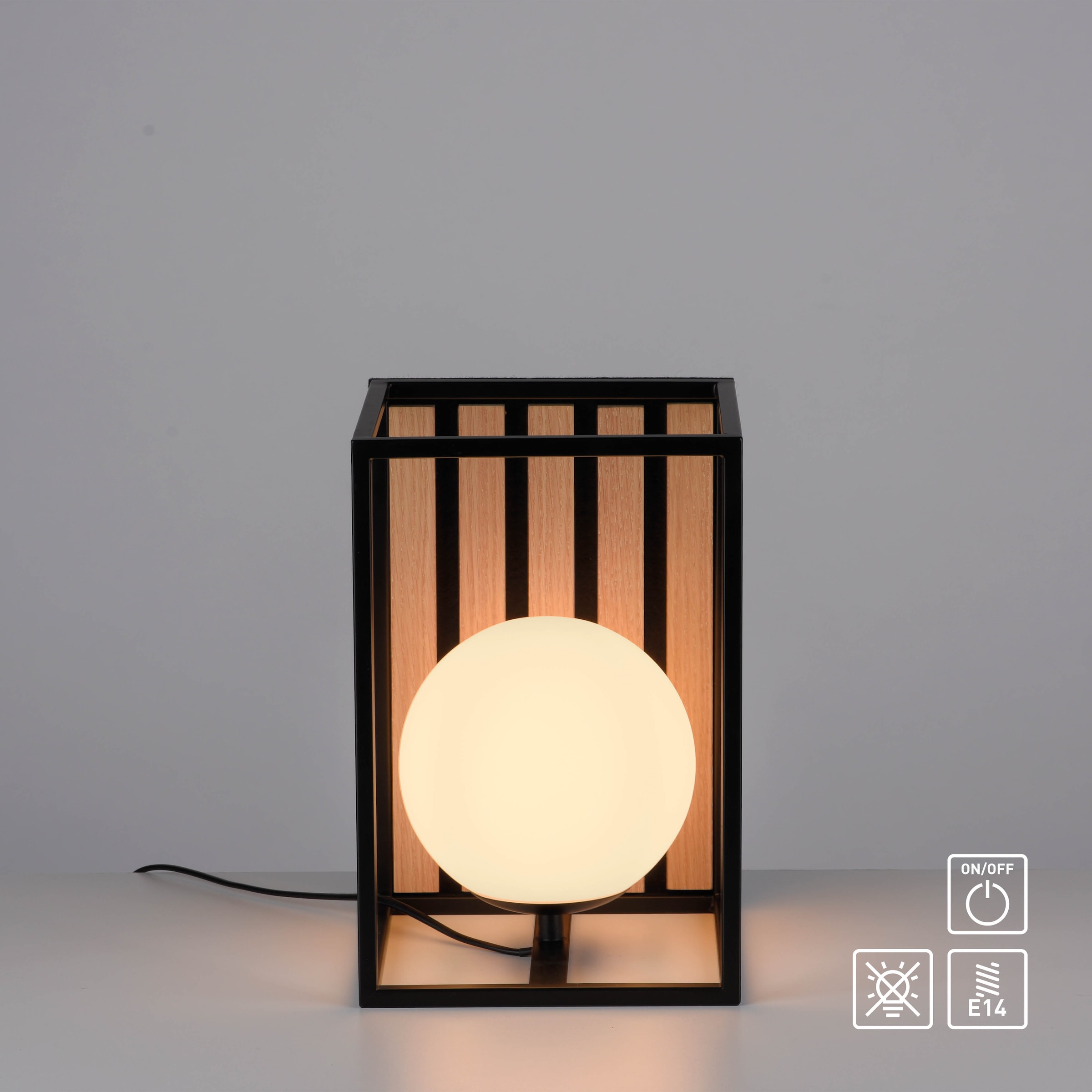 Leonique Tischleuchte »Erinette Akustikpaneele mit Glaskugel«, 1 flammig, Leuchtmittel E14 | ohne Leuchtmittel, Holz, Akustik, Paneele, Nachttisch, Glas, opal matt weiß