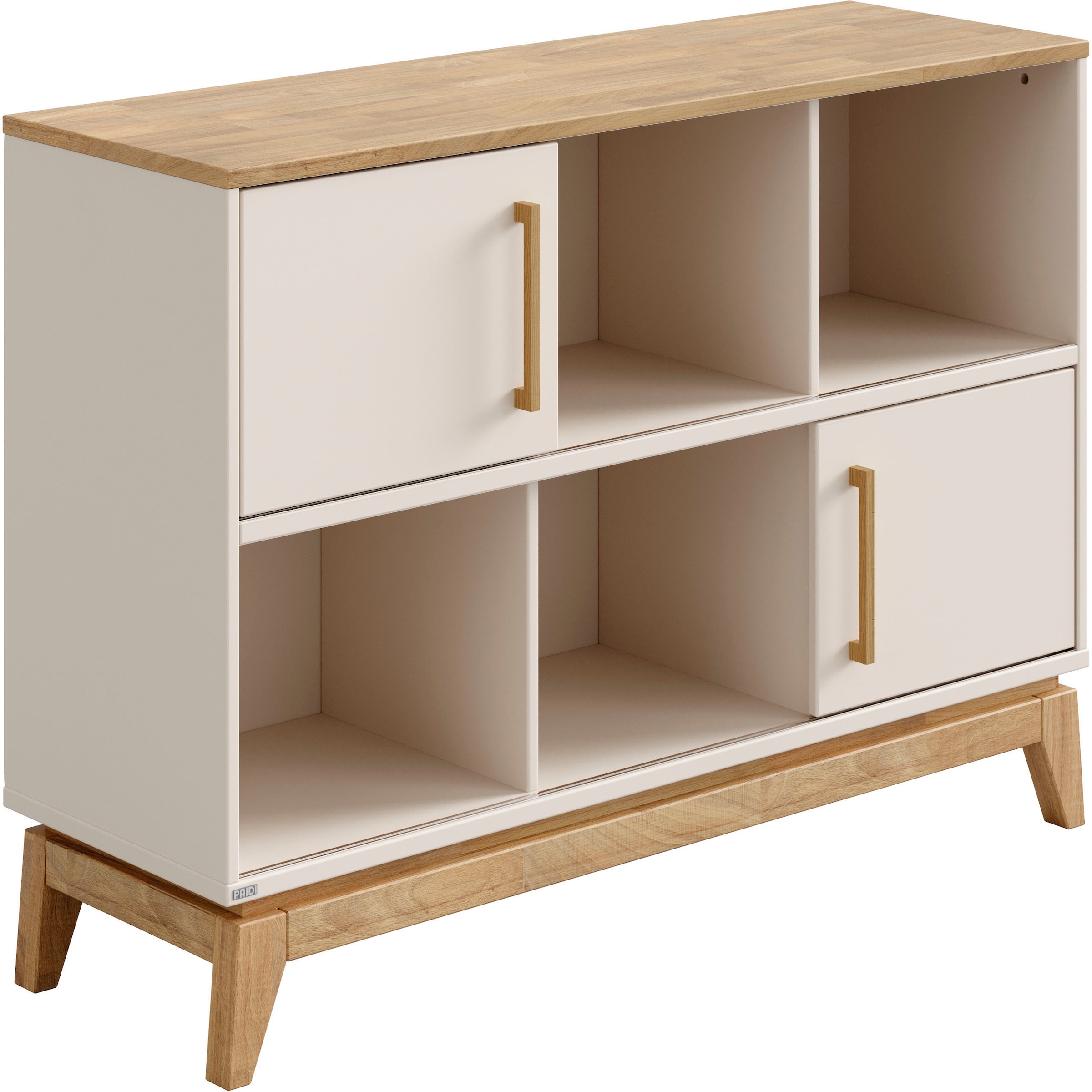 PAIDI Sideboard »STIENE in Beige oder Grau, 6 Fächer und 2 Schiebetüren mit Soft-Close« B/H/T ca. 124/91/40cm,  stabiles Regal mit Massivholz, Standregal, geprüfte Qualität