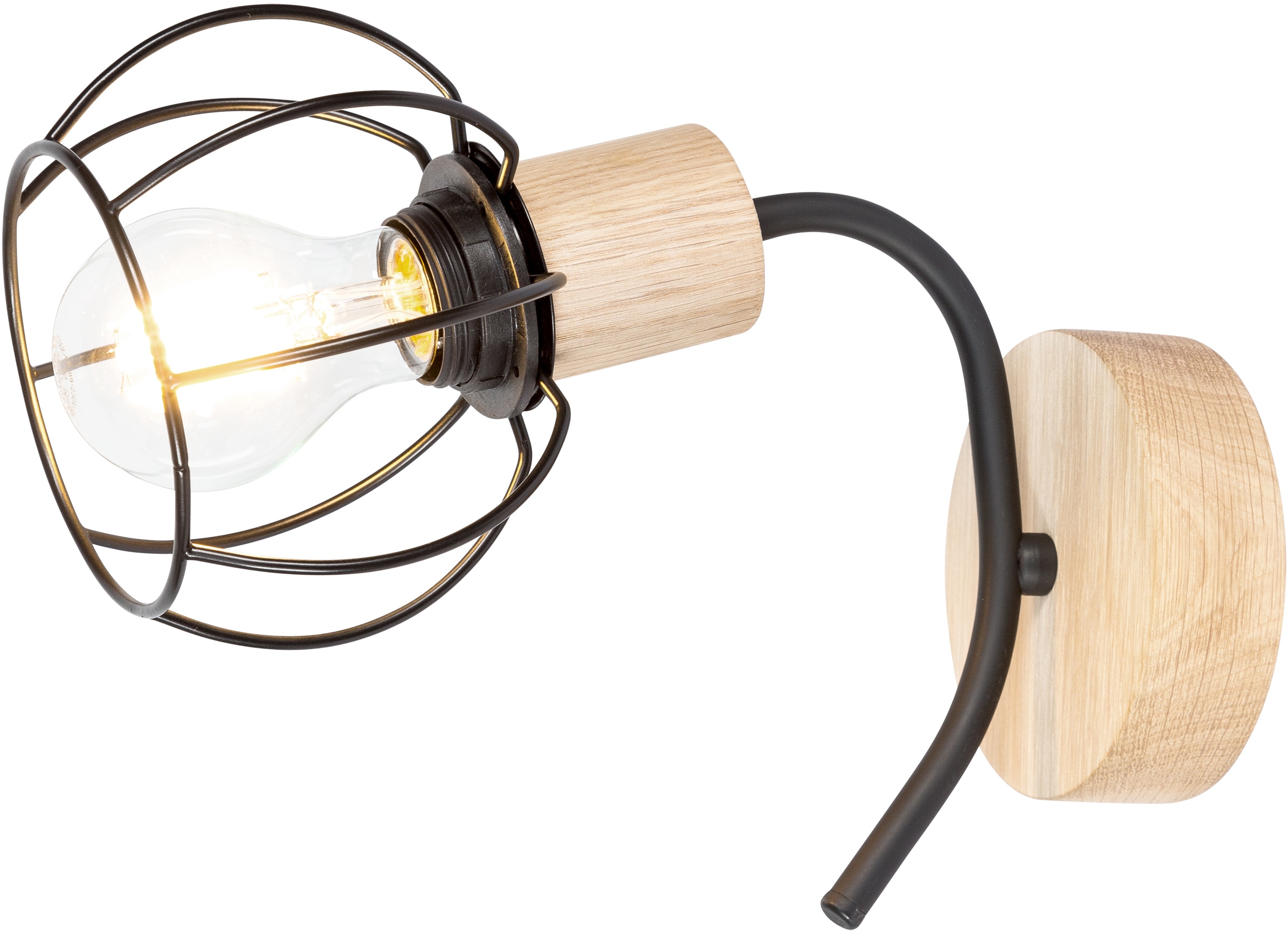 BRITOP LIGHTING Wandleuchte »Viviane«, 1 flammig, Leuchtmittel E27 | ohne Leuchtmittel-Leuchtmittel wechselbar, Dekorative Leuchte aus Eichenholz, FSC® Zertifiziert, mit Drahtschirm