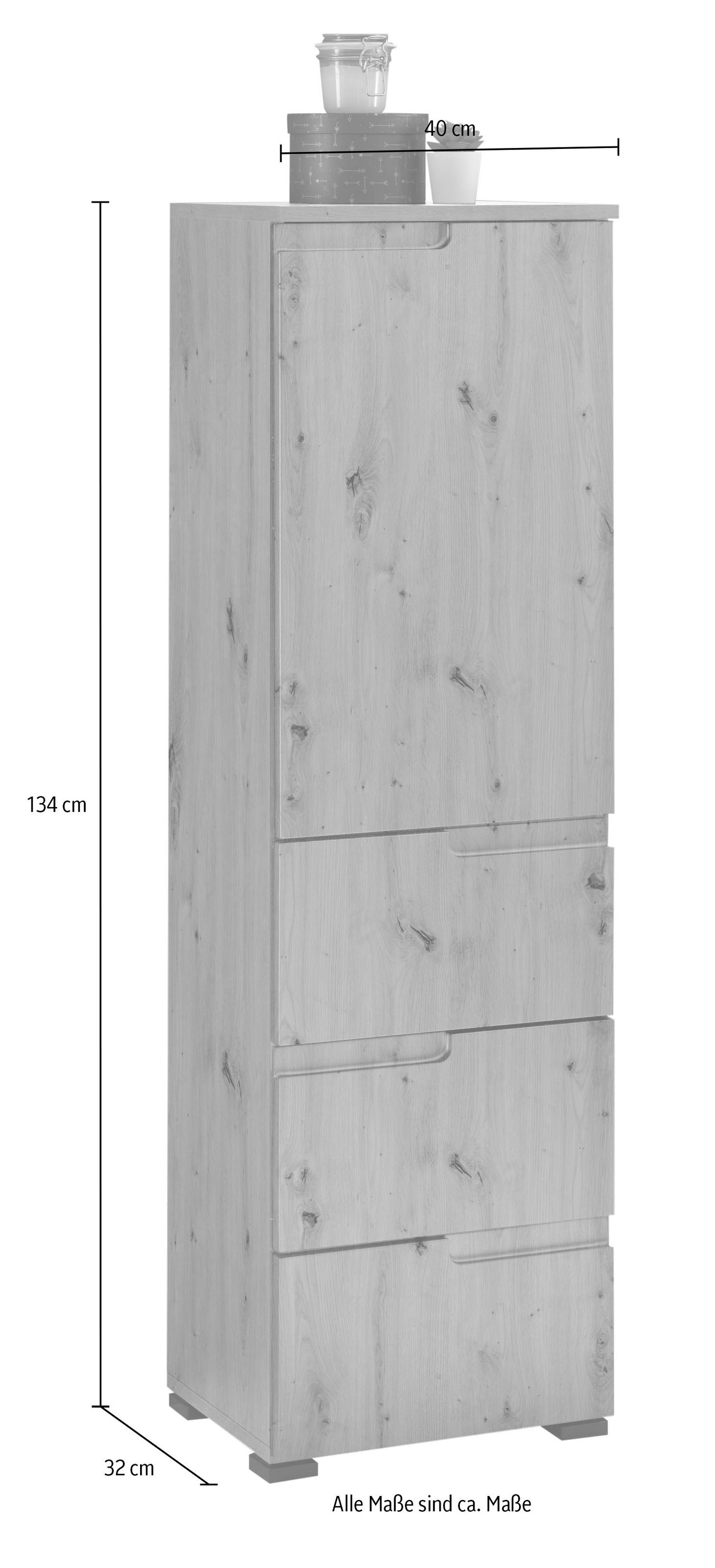 BASIC by Balculina Midischrank »Spice, Badezimmerschrank BxTxH 40x134x32 cm«, (1 St.), Breite 40 cm, Griffmulden