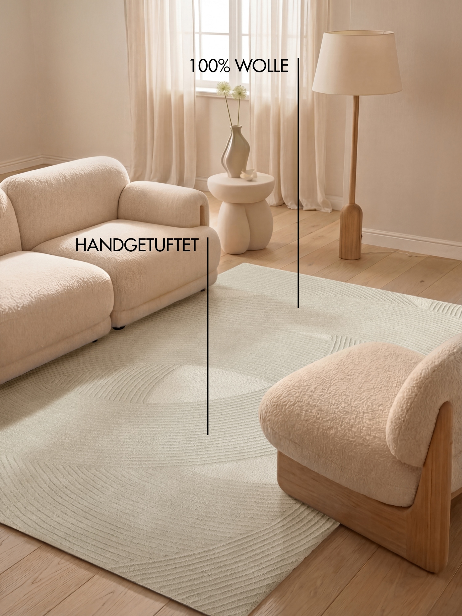 Ted Baker Wollteppich »Wollteppich Victoria« rechteckig 18 mm Höhe Naturteppich Wolle, Hoch-Tief-Design, Wohnzimmer, Schlafzimmer