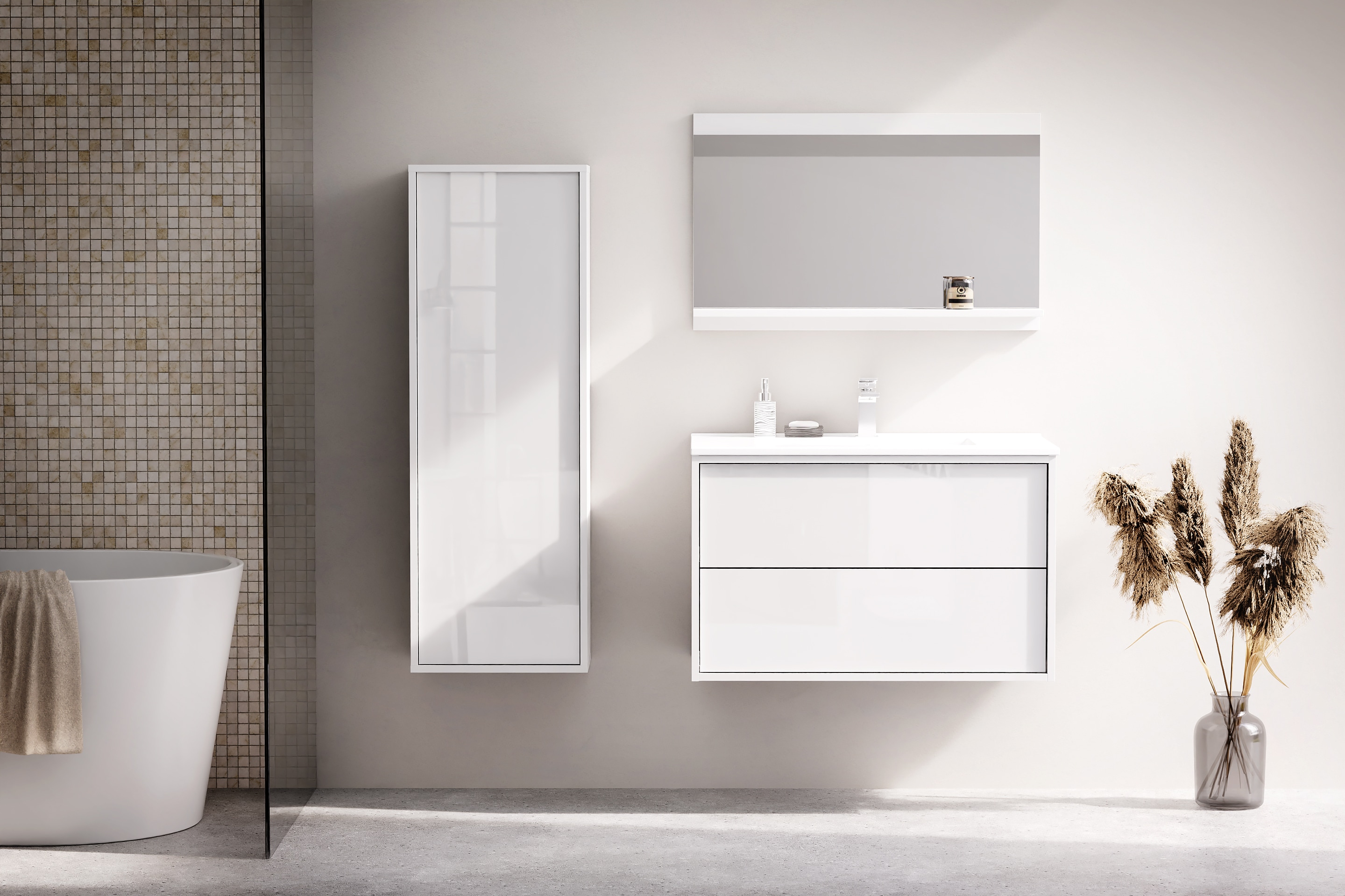 Welltime Waschtisch »Waschbeckenunterschrank Line mit Waschbecken in weiß, Größe B/H/T: 81 cm x 52,2 cm x 46,9 cm