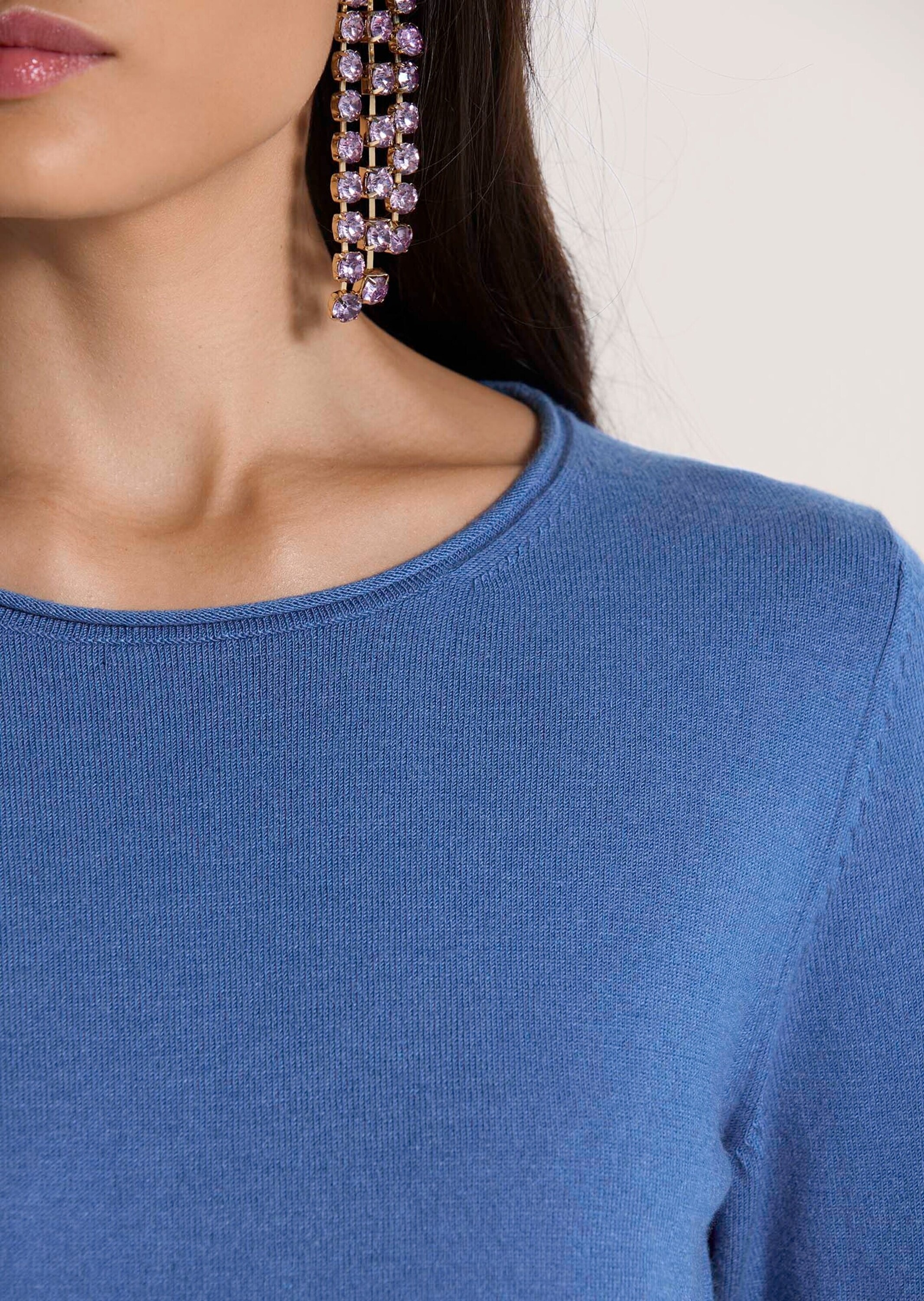 MADELEINE Longpullover »Strickshirt Sommerpulli mit Rollkante« schmale Rippenabschlüsse