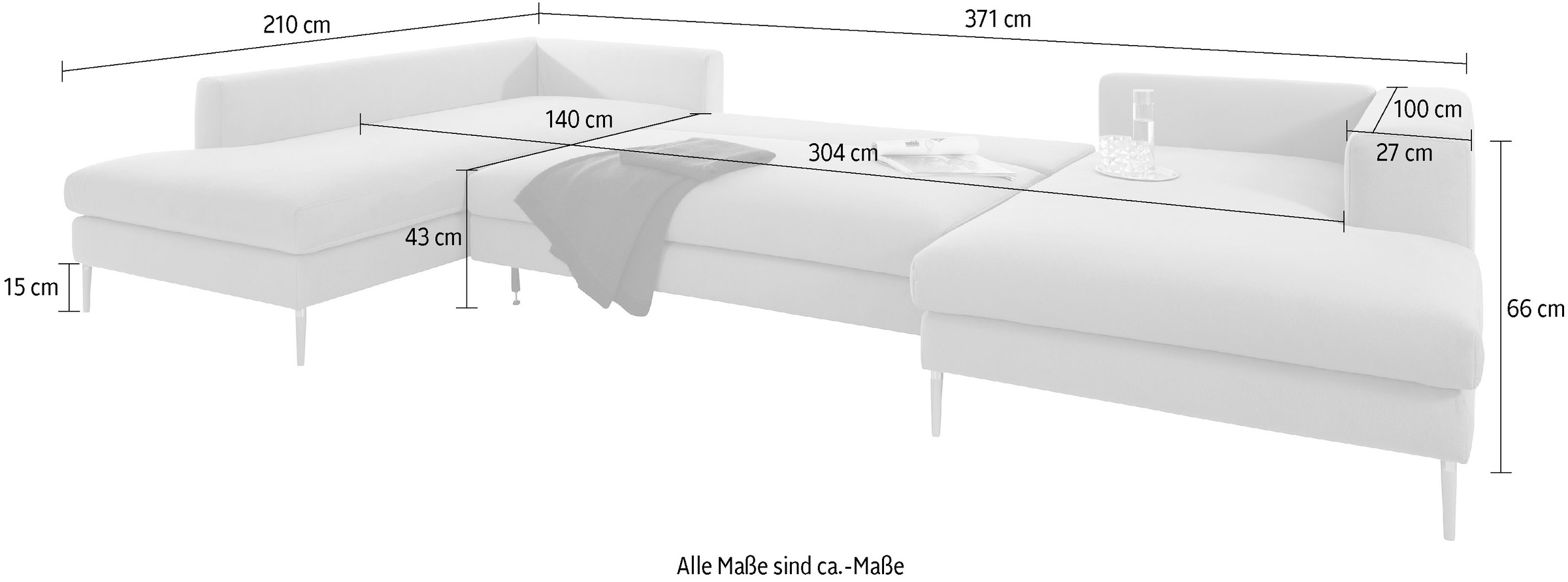 OTTO products Wohnlandschaft »Finnja, viel Platz, wahlweise Bettfunktion und Bettkasten, U-Form«