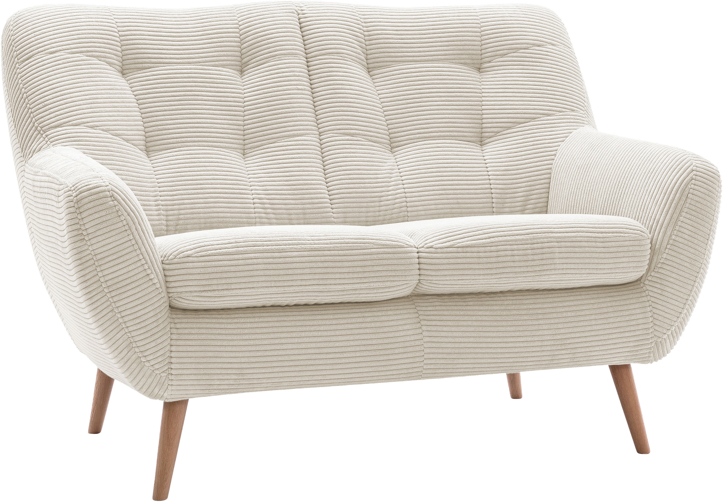 exxpo - sofa fashion 2-Sitzer »Scandi, bequem, aufwendige Rückenpolsterung für mehr Sitzkomfort«, akuelle Farben in hochwertige Bezugsqualitäten, Holzfuß