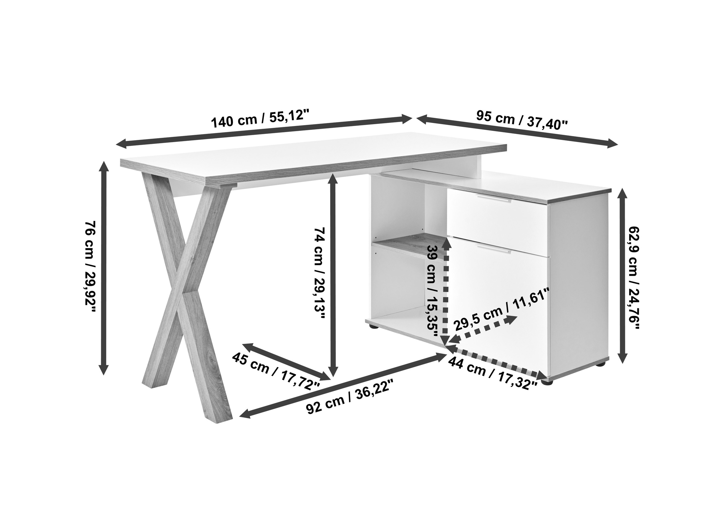 Jahnke Eckschreibtisch »X-CLUB C 40 E«, (1 St.), Eckschreibtisch, wechselseitig montierbar, X-Gestell