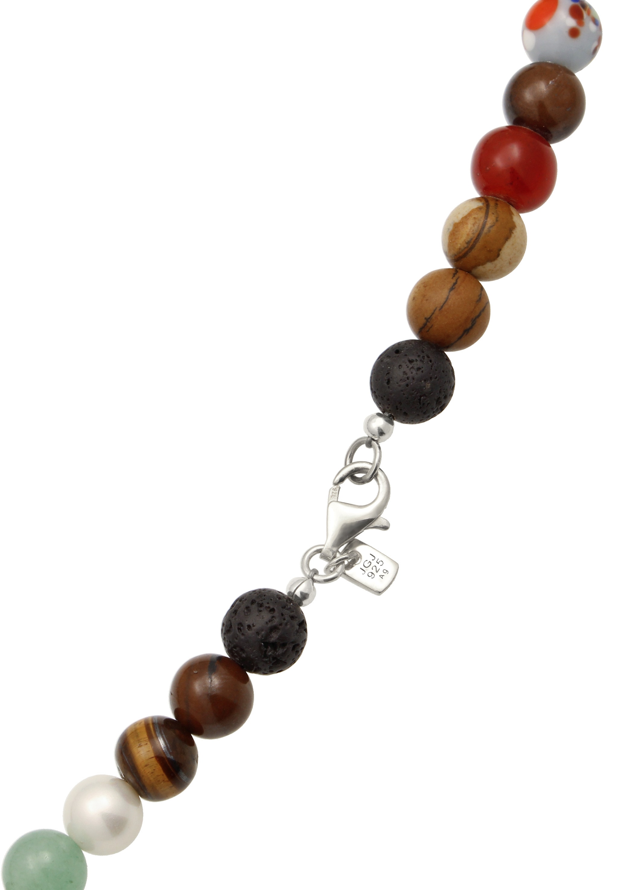 Kuzzoi Silberkette »Halskette Beads mit Smiling Face Silber Tigerauge Braun 925 Sterling Silber«