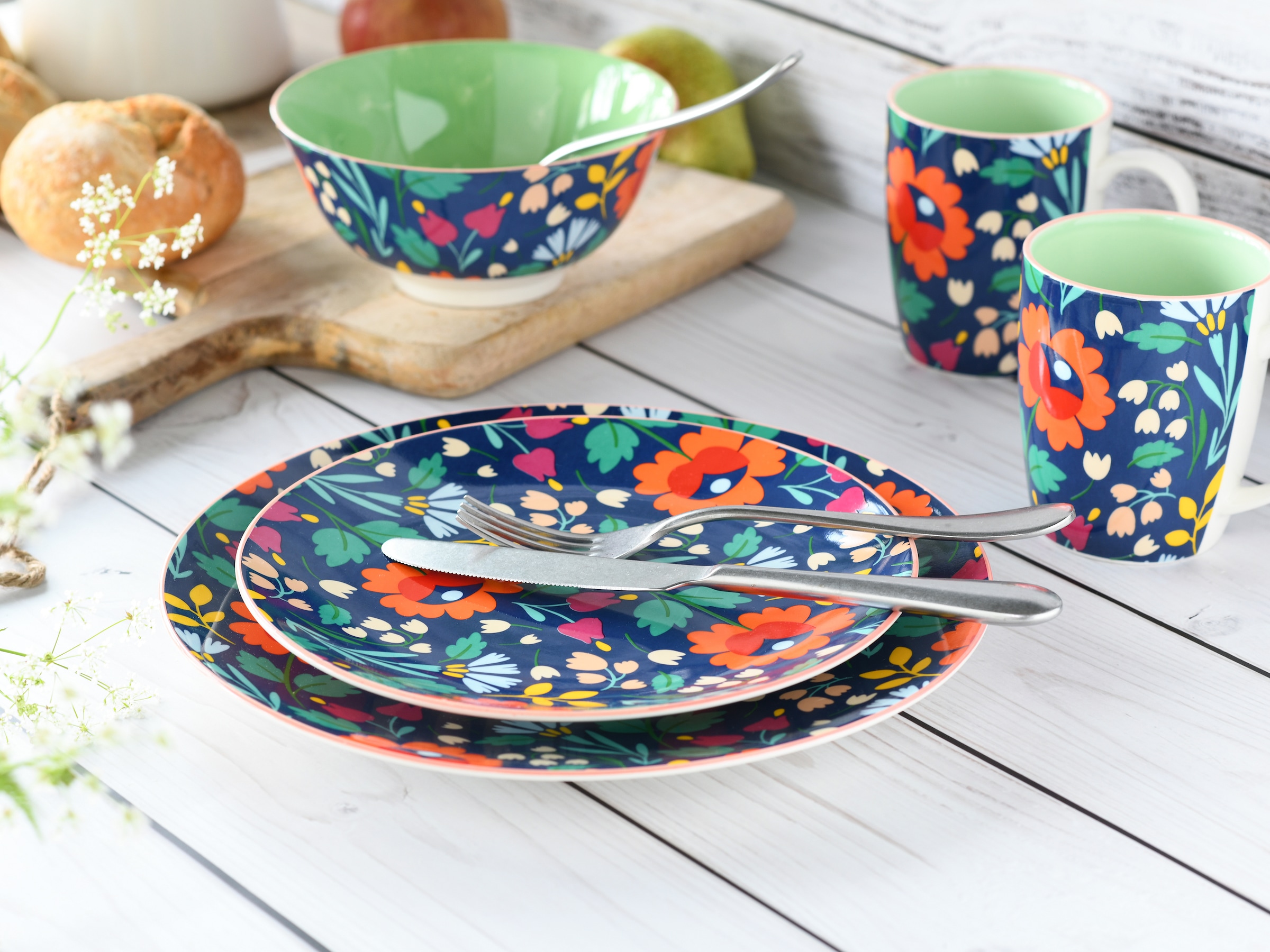 CreaTable Teller-Set »Folklore Blau, Teller Set 12-tlg« Blumenmotive