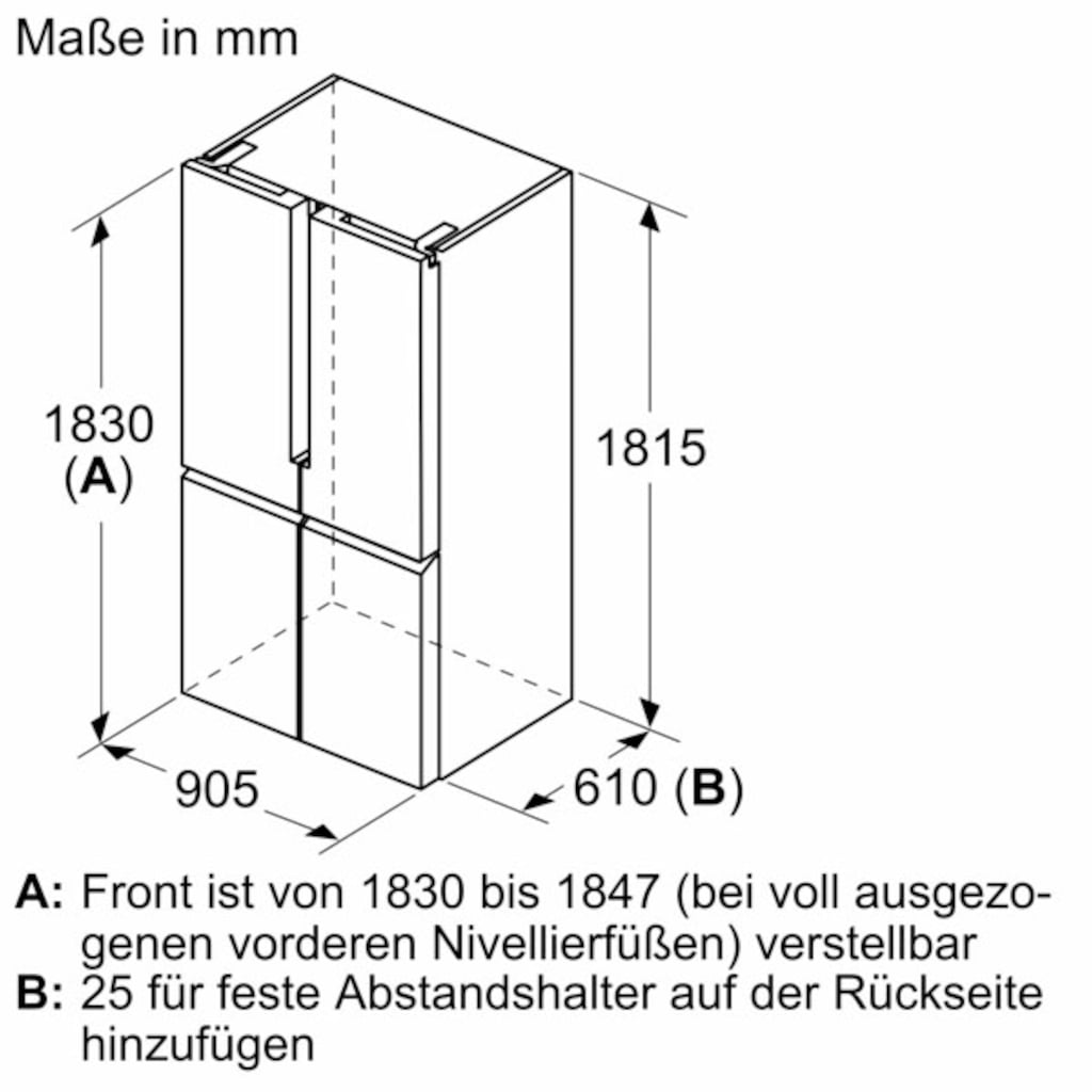 SIEMENS French Door »KF96NVPEA«, KF96NVPEA, 183 cm hoch, 91 cm breit, noFrost für ein frostfreies Gefrierfach