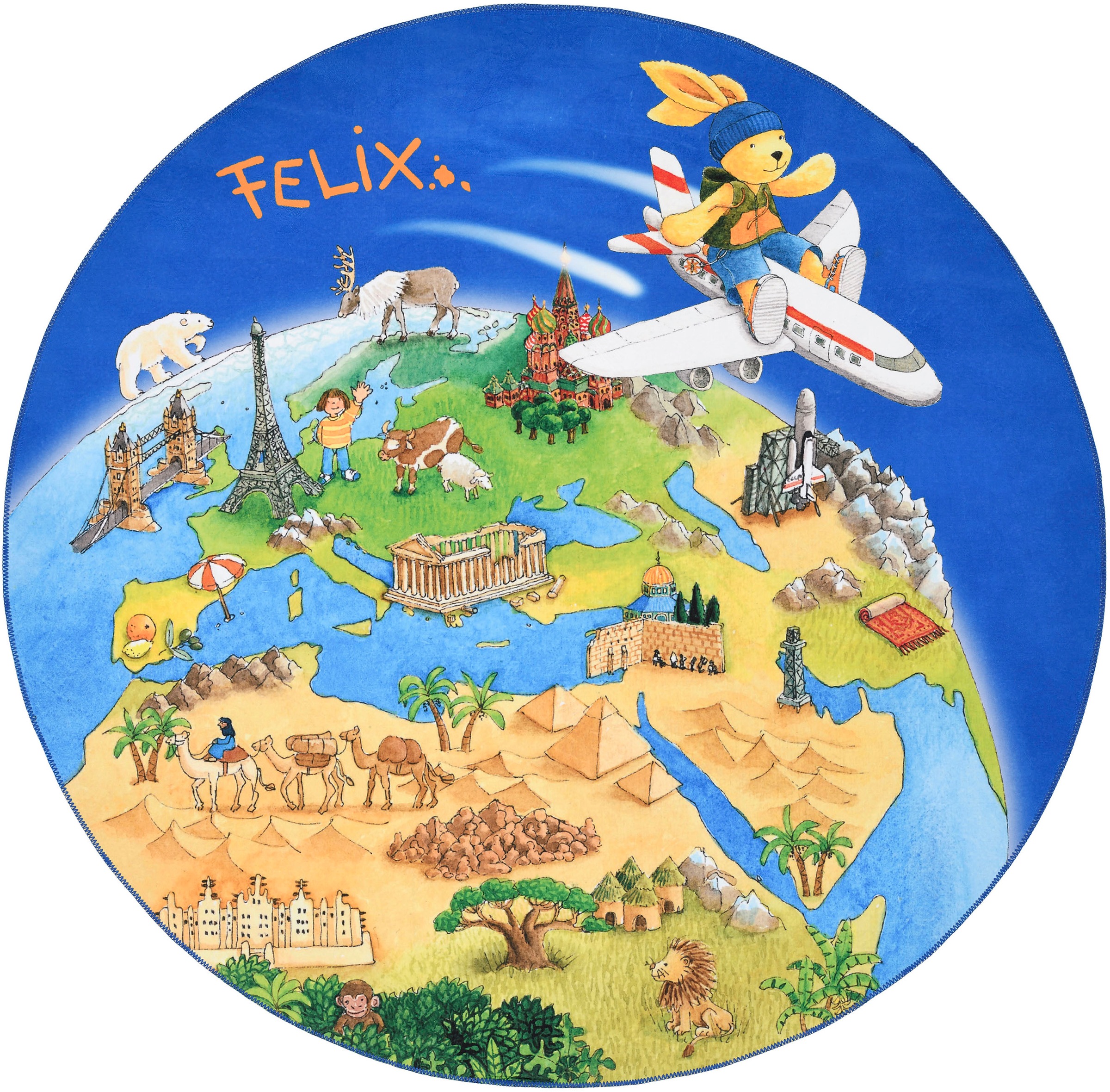 Felix der Hase Kinderteppich »FE-431«, rund, 6 mm Höhe, Motiv Weltkarte