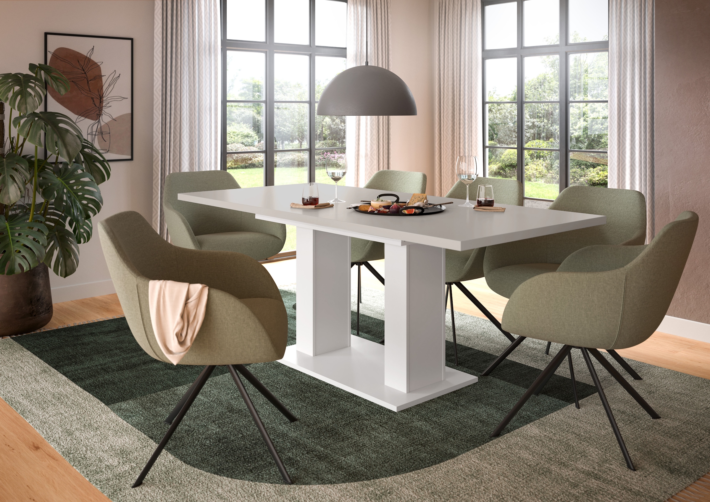 Home affaire Esstisch »Motus, ausziehbar 150 -190 cm, inklusive 40 cm Einlegeplatte« Set, 1 Stk. tlg. Doppelsäulengestell mit Bodenplatte, Tisch, Esstisch, Küche