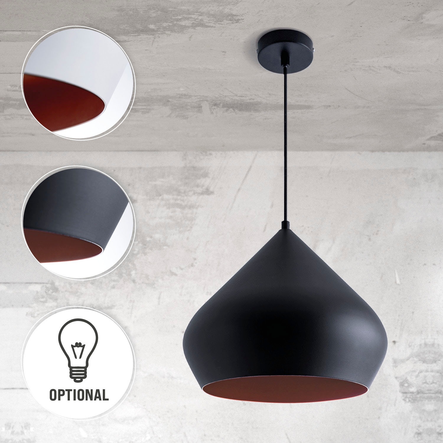 Paco Home Pendelleuchte »Alex«, 1 flammig, Leuchtmittel E27 | ohne Leuchtmittel, Küchenlampe Hängelampe Esszimmer Esstischlampe Industrial Ø 38cm