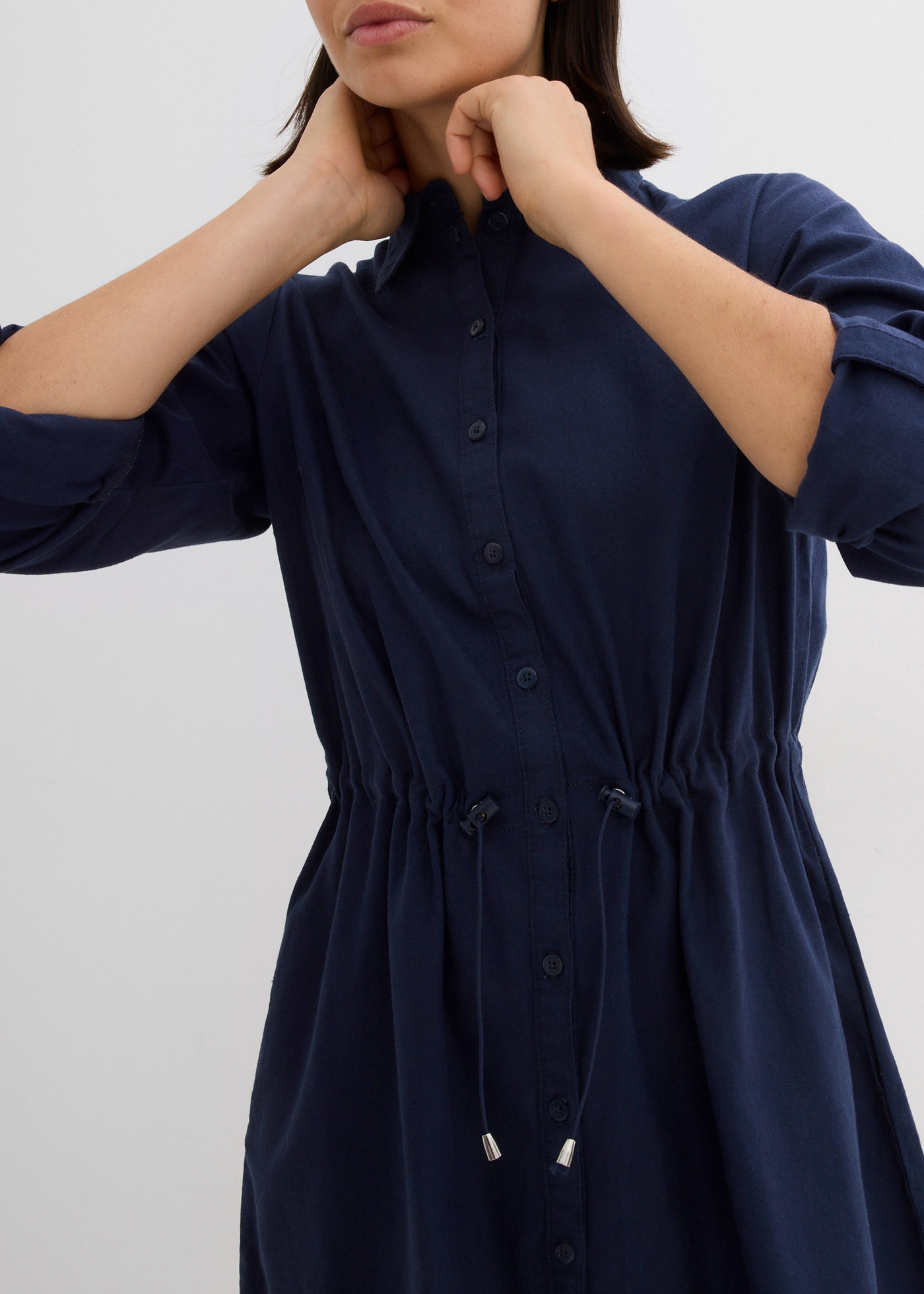 bonprix Midikleid »Hemdblusenkleid aus Leinen-Baumwoll-Mix« 1 tlg. für lässigen Look, aus Leinen-Baumwoll-Mix, in A-Linie, mit Taschen