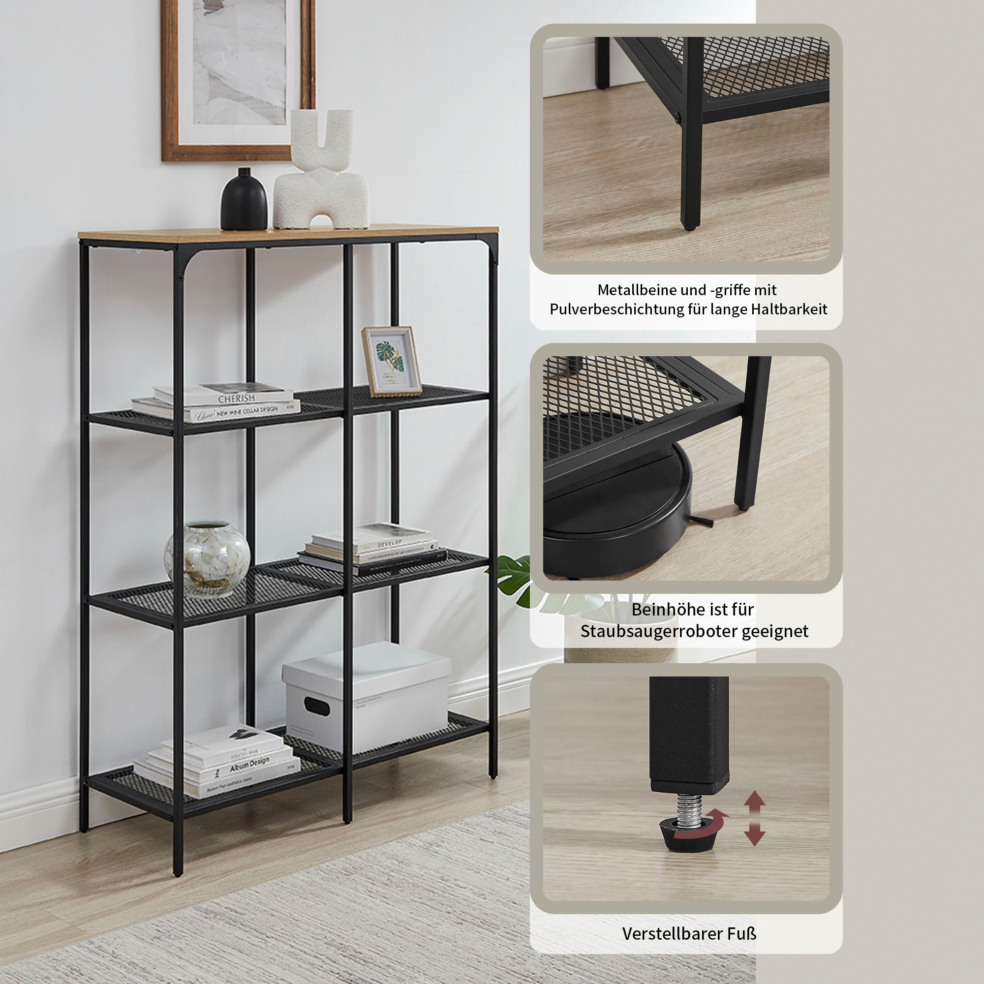 OTTO home Mehrzweckregal »Amance« natürliche ABS-Kanten, robustes Metallgestell, Höhe 136 cm