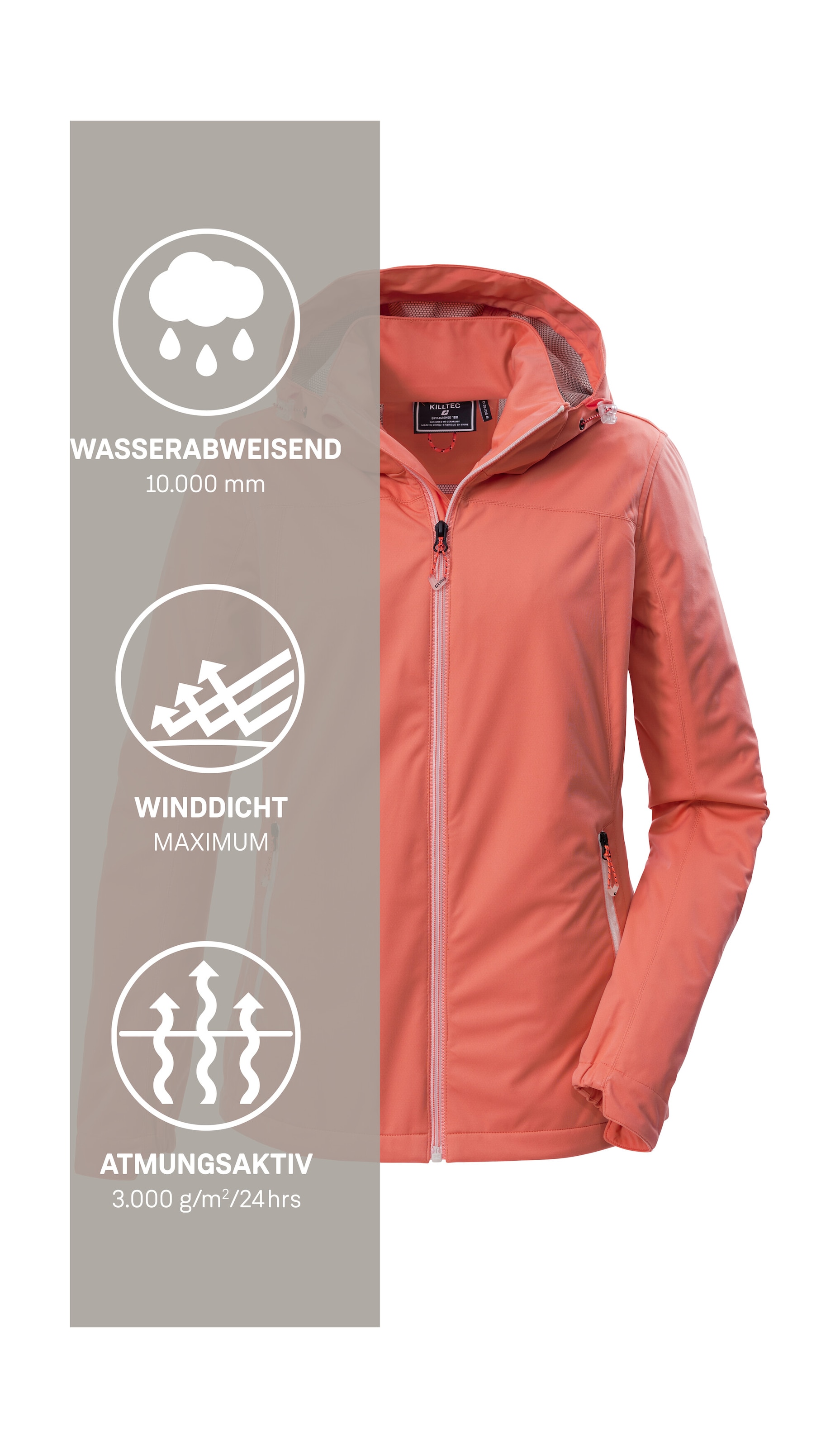 Killtec Softshelljacke »KOS 69 WMN SFTSHLL JCKT« Winddichte, wasserabweisende Damenjacke mit abnehmbarer Kapuze