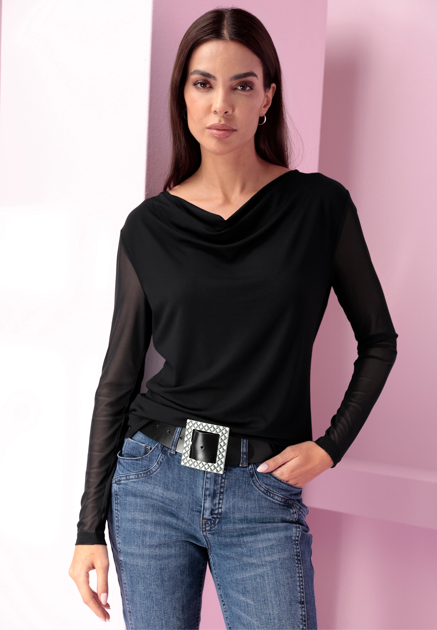heine T-Shirt »Shirt Wasserfallshirt mit transparenten Ärmeln«