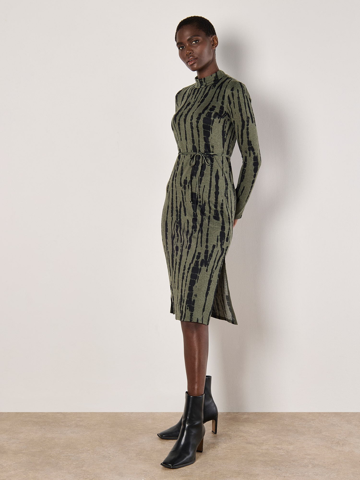 Apricot Druckkleid »Streifenkleid« mit Bindeband, 2 tlg. mit Stehkragen