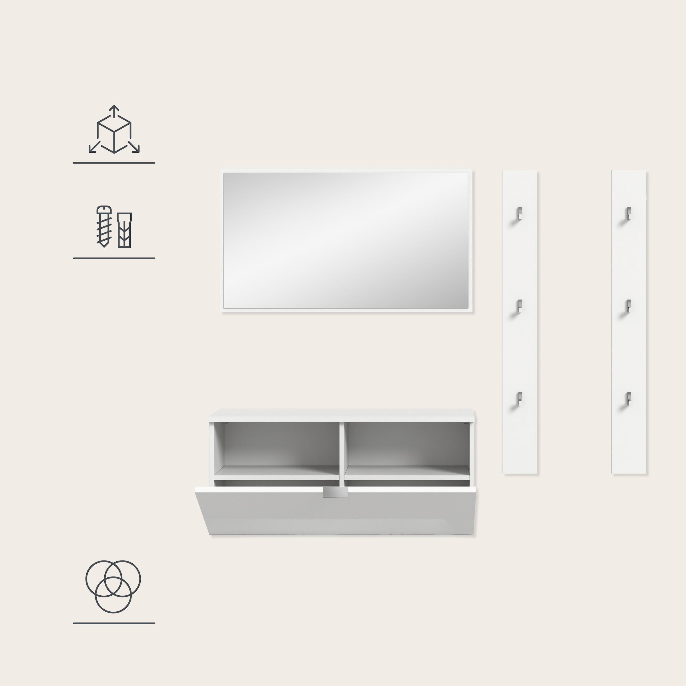 INOSIGN Garderoben-Set »Trondheim Garderobenset 3-tlg., Breite 130 cm,«, (3 St.), Trondheim, Garderobenset 3-tlgBreite 130 cm, Flur, Diele, Kombination