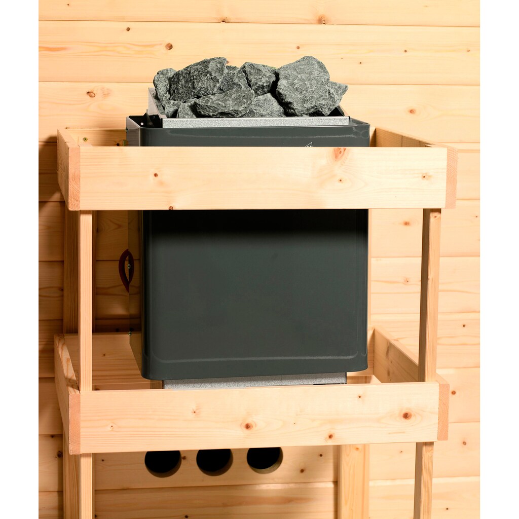 Karibu Sauna »Milaja«, (Set), 3,6-kW-Plug & Play Ofen mit integrierter Steuerung