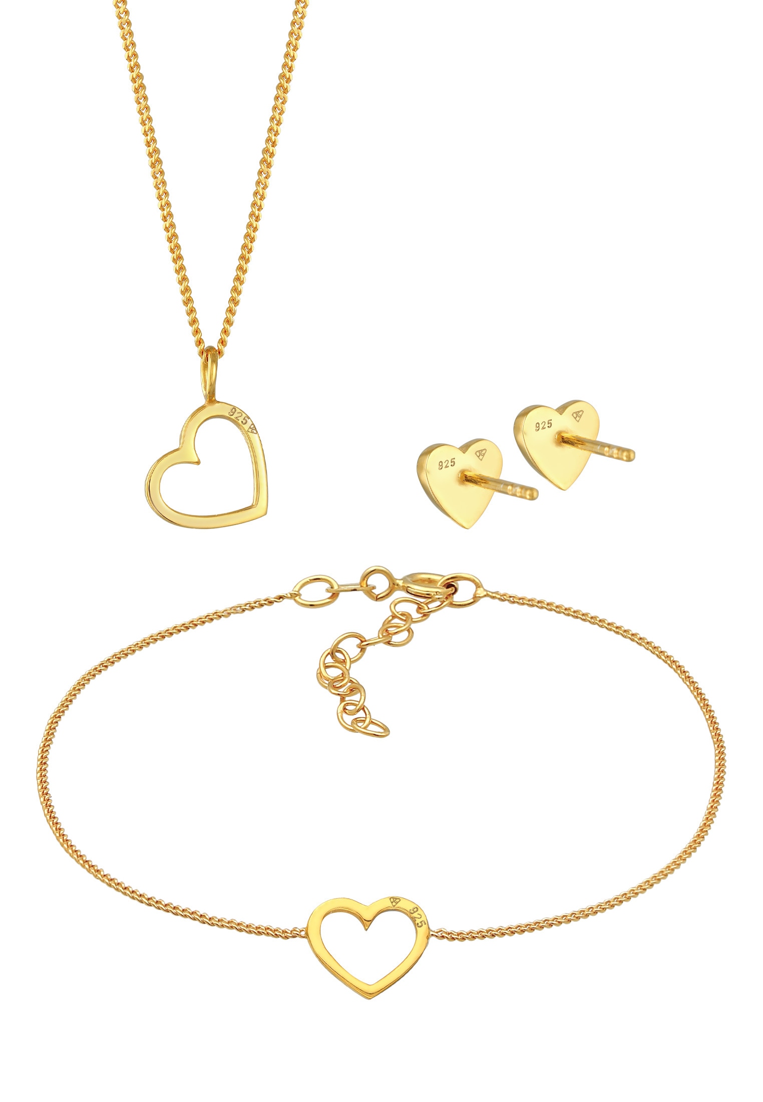 Elli Ohrring und Ketten Set »Schmuckset Herz Liebe Cut Out Trend Valentinstag 925 Silber«