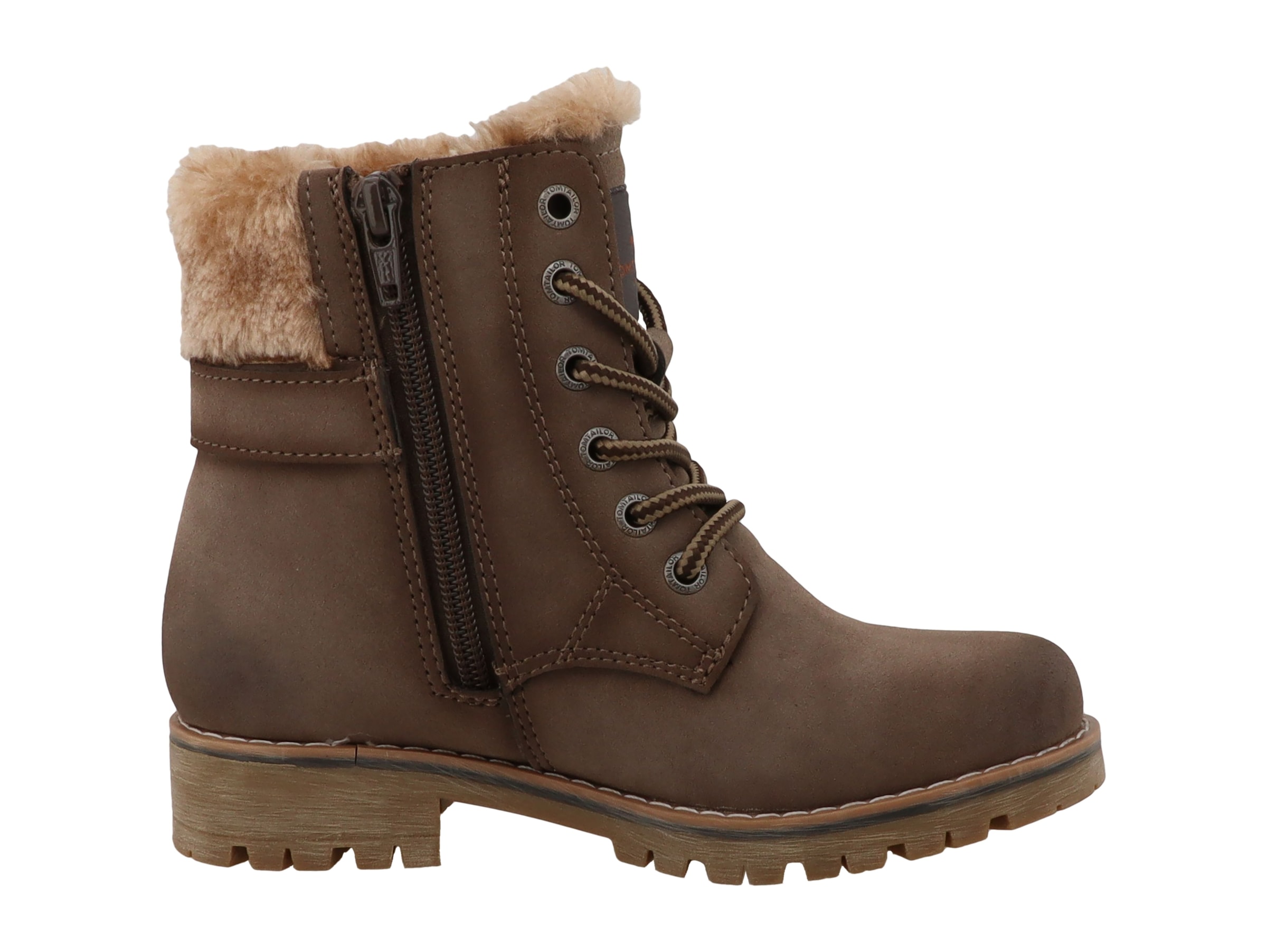 TOM TAILOR Winterstiefelette  Blockabsatz, Schnürboots mit Fellimitat am Schaftrand