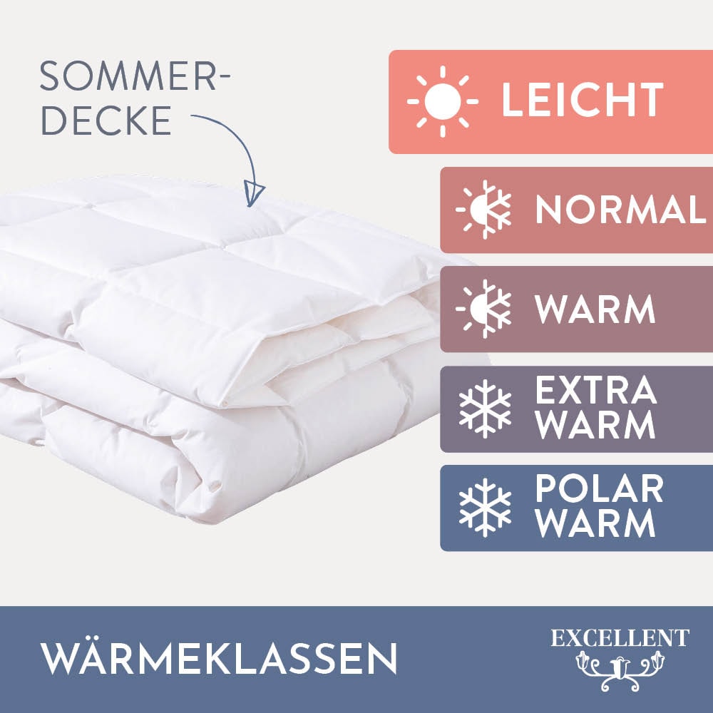 Excellent Daunenbettdecke + 3-Kammer-Kopfkissen »Venedig, 2-tlg, hergestellt in Deutschland, verschiedene Größen«, (Spar-Set, 2-Tlg.), Decke mit Kissen,Set, Sommer, Winter, Bettdecke 135x200 cm, 155x220 cm
