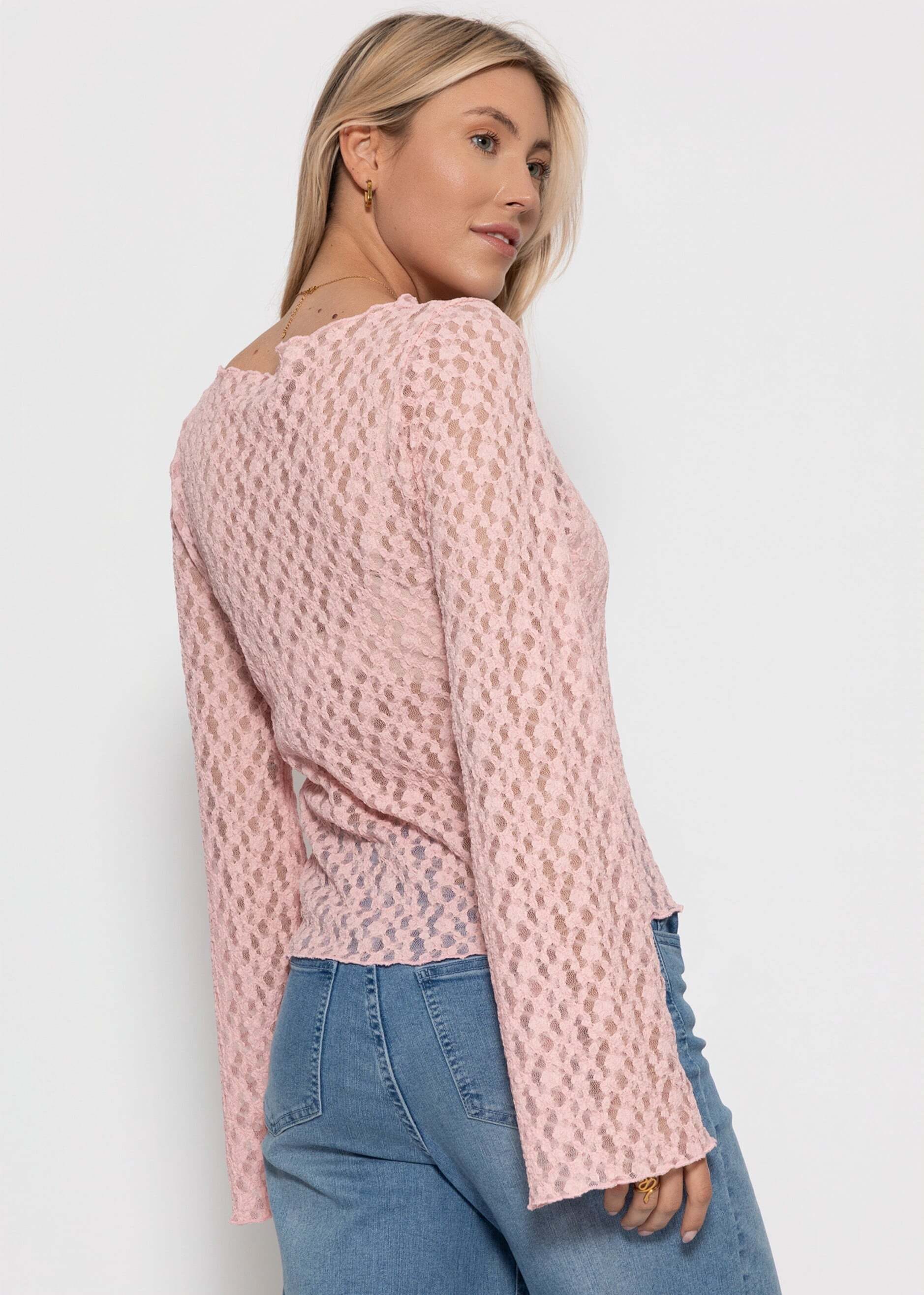 SASSYCLASSY Langarmshirt »Langarm Spitzenshirt mit weiten Ärmeln« Elegantes Langarmshirt mit floralem Muster in leichter Transparenz
