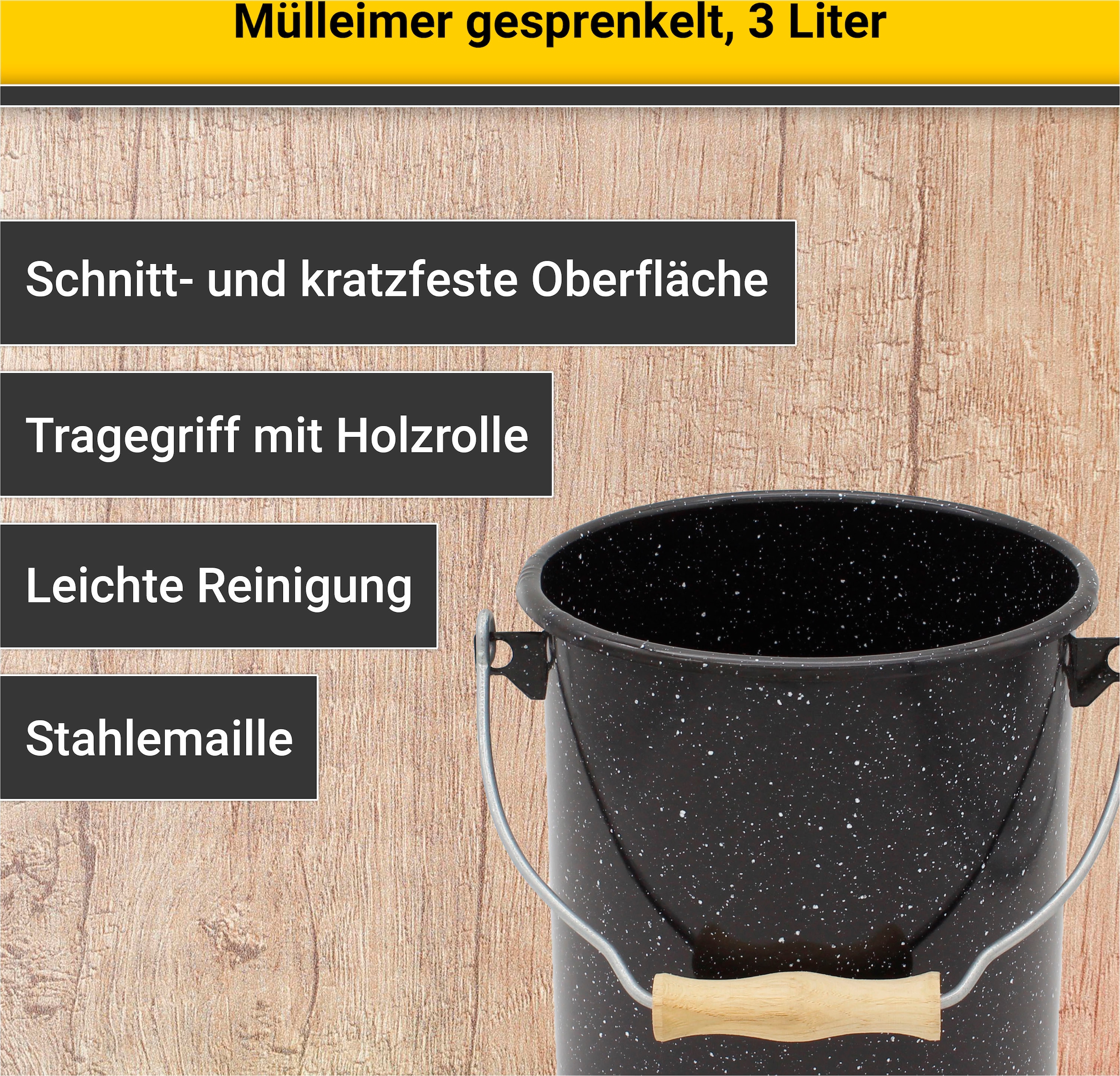 Krüger Mülleimer »Emaille-Eimer mit Deckel Serie Rio« schnitt- / kratzfeste Oberfläche, bakterienabweisend, extrem langlebig