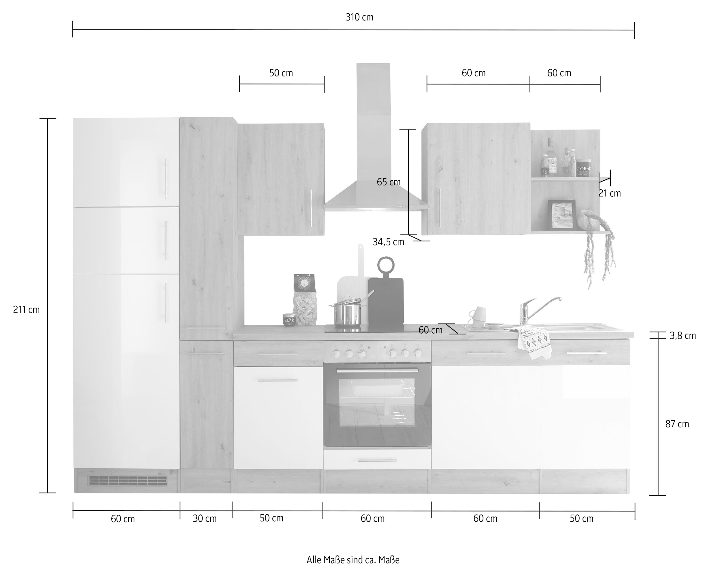 BASIC by Balculina Küche »Emil«, Breite 310 cm, mit und ohne E-Geräte