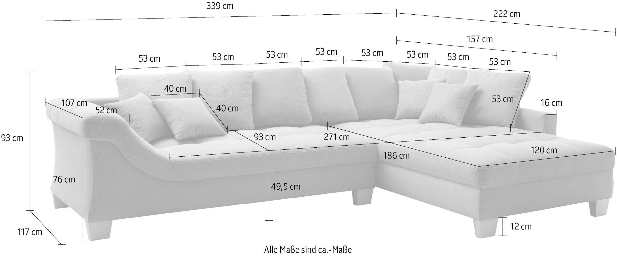 Mr. Couch Ecksofa »Bologna, L-Form, mit Holzfüßen« wahlweise mit Kaltschaum
