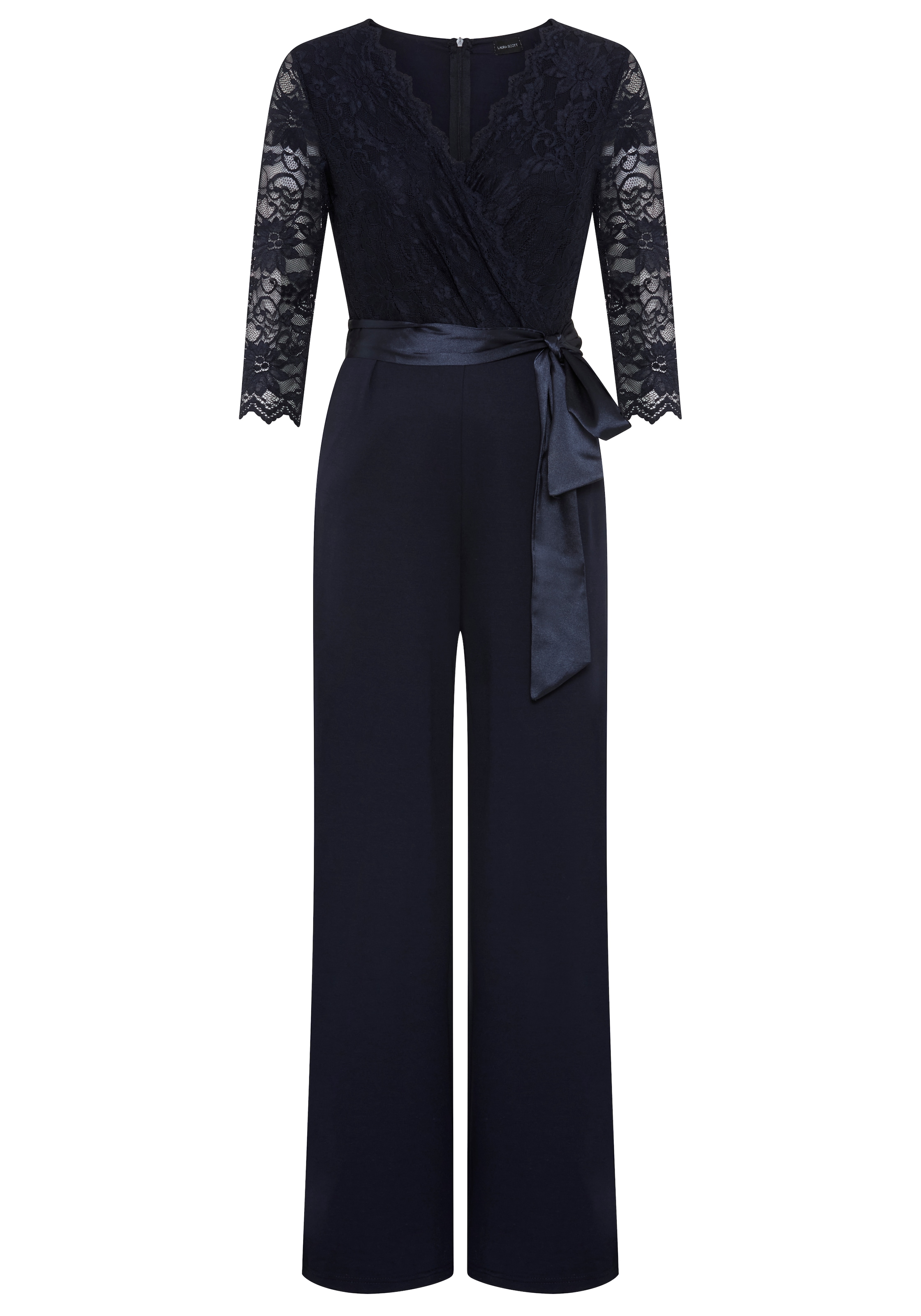Laura Scott Jumpsuit mit Spitzenoberteil und Satin-Bindegürtel