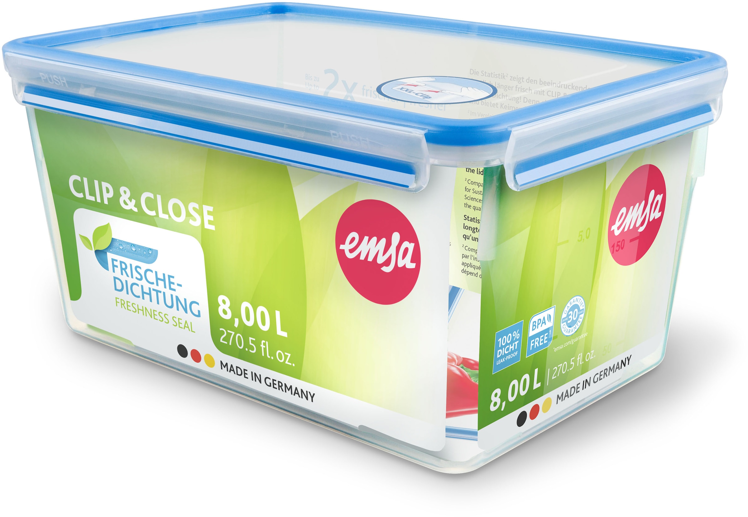 Emsa Frischhaltedose »Clip & Close«, (2 tlg.), 8 Liter, rechteckig, Clipbox, dicht, hygienisch, spülmaschinenfest
