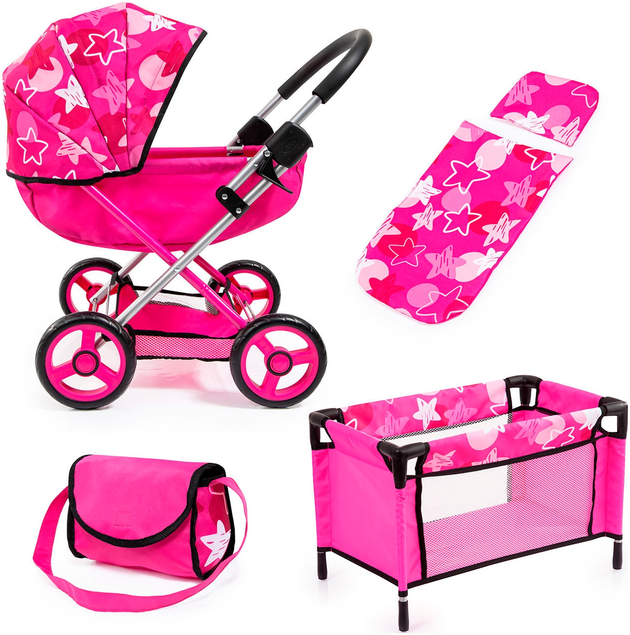 Puppenwagen »Cosy Set, pink«, mit Puppenreisebett und Wickeltasche