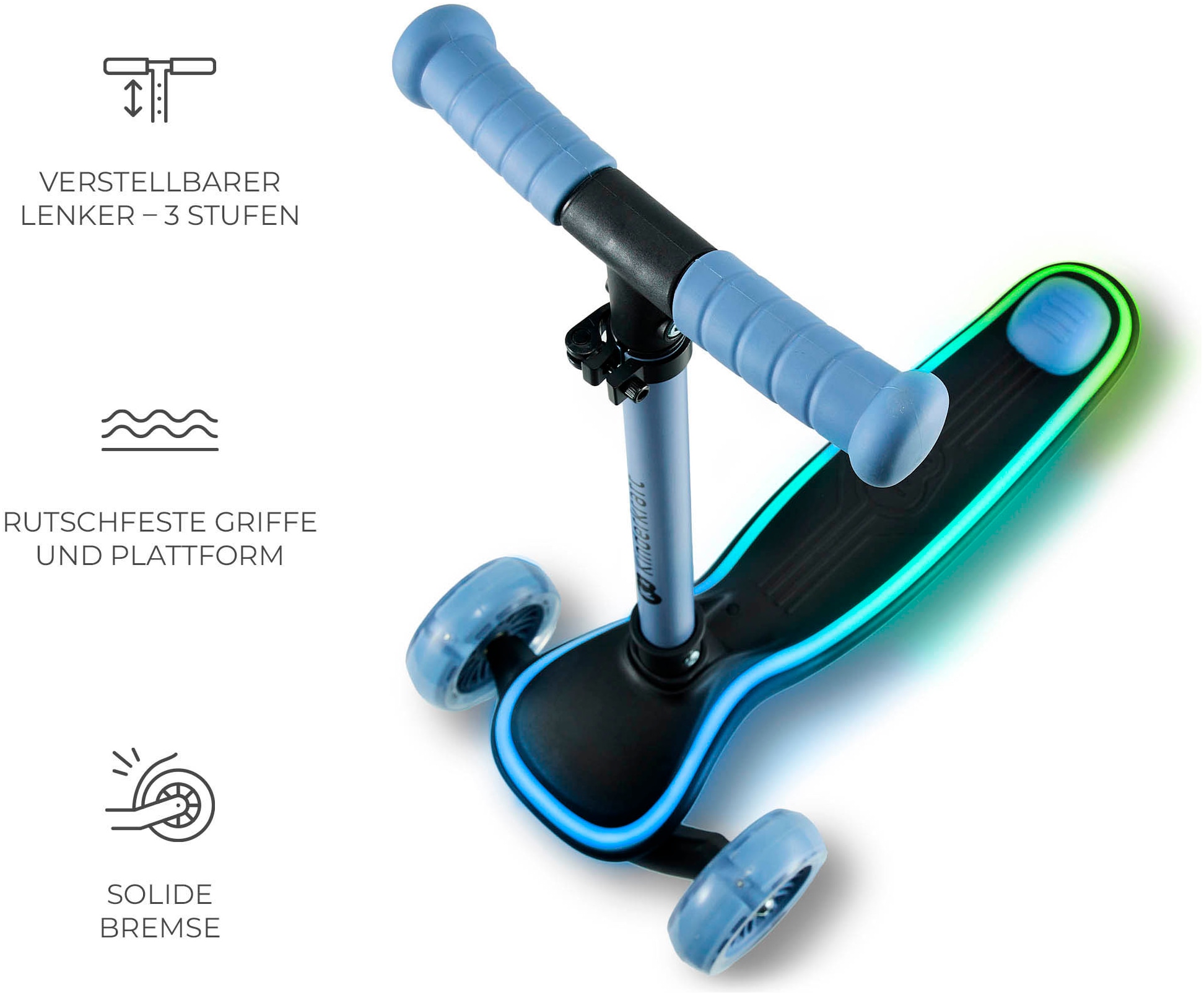 Kinderkraft Tretroller »RAKET« für Kinder; mit Bremse und leuchtenden Vorderrädern