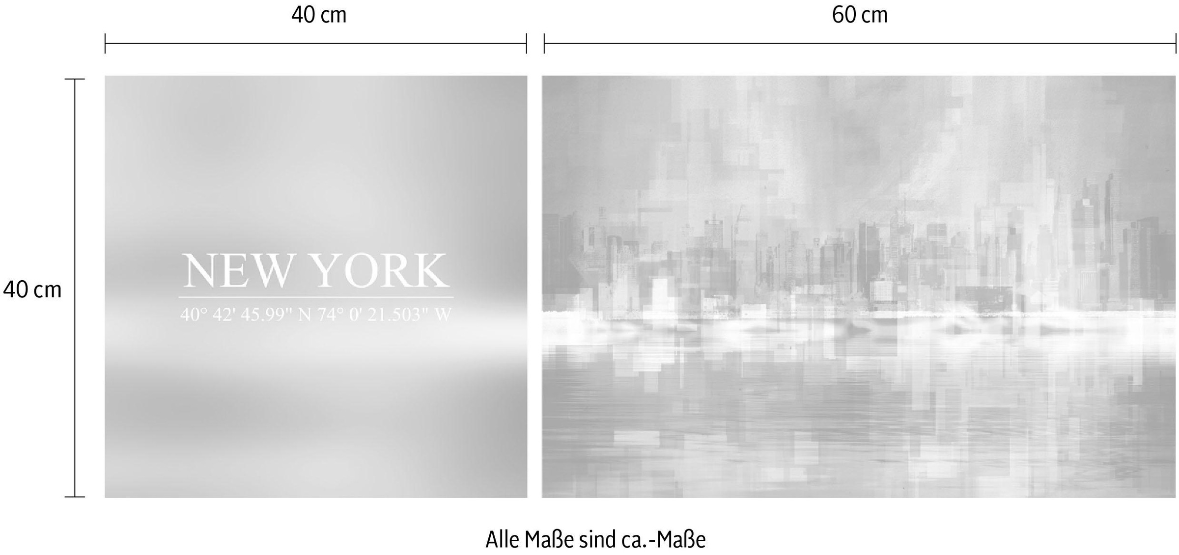 queence Leinwandbild »New York«, Abstrakte-Kunst-Modern-Spa-Spa Bilder-Sprüche-Sprüche & Texte-Schriftzug-Schriftzüge-New York, (Set), Premium-Leinwandstoff, Handarbeit aus Deutschland, Spruch, 2er Set