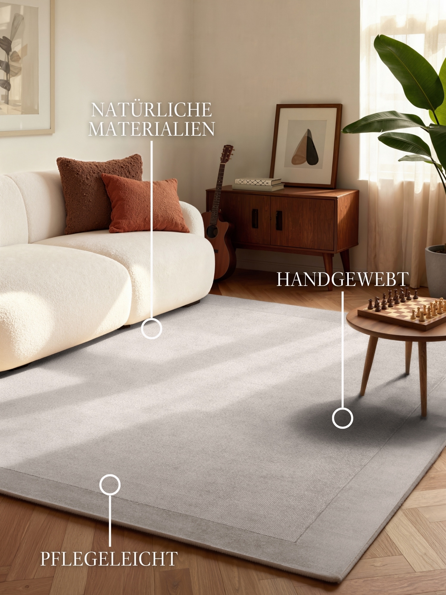 Villeroy & Boch Teppich »Wollteppich Kivi« rechteckig 17 mm Höhe Handgewebt, Wolle, Bordüre, Einfarbig, Läufer, Wohnzimmer, Modern