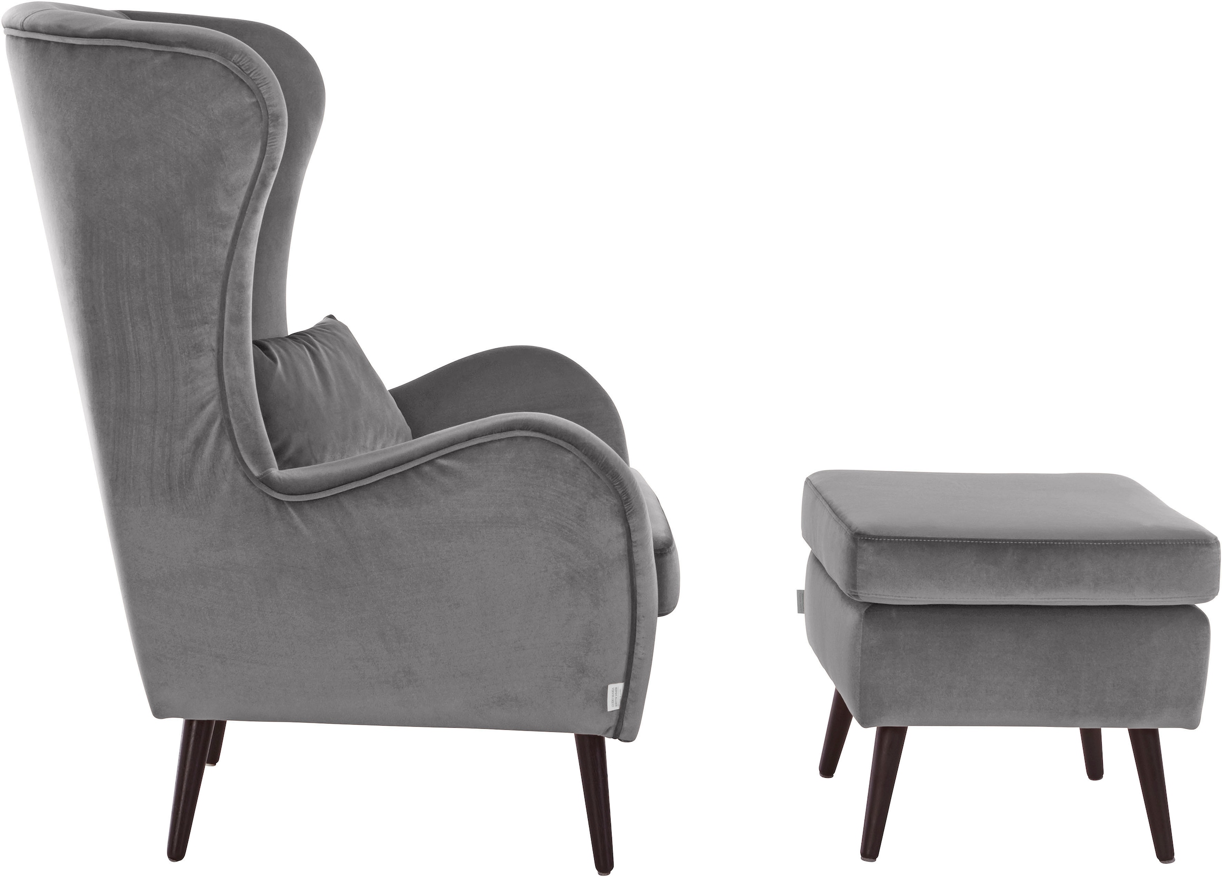 Guido Maria Kretschmer Home&Living Sessel »Salla auch in Fellimitat und Feincord, viele Bezugsarten, Ohrensessel«, wahlweise mit oder ohne Hocker; großer Sessel: Maße B/T/H: 78/94/118cm