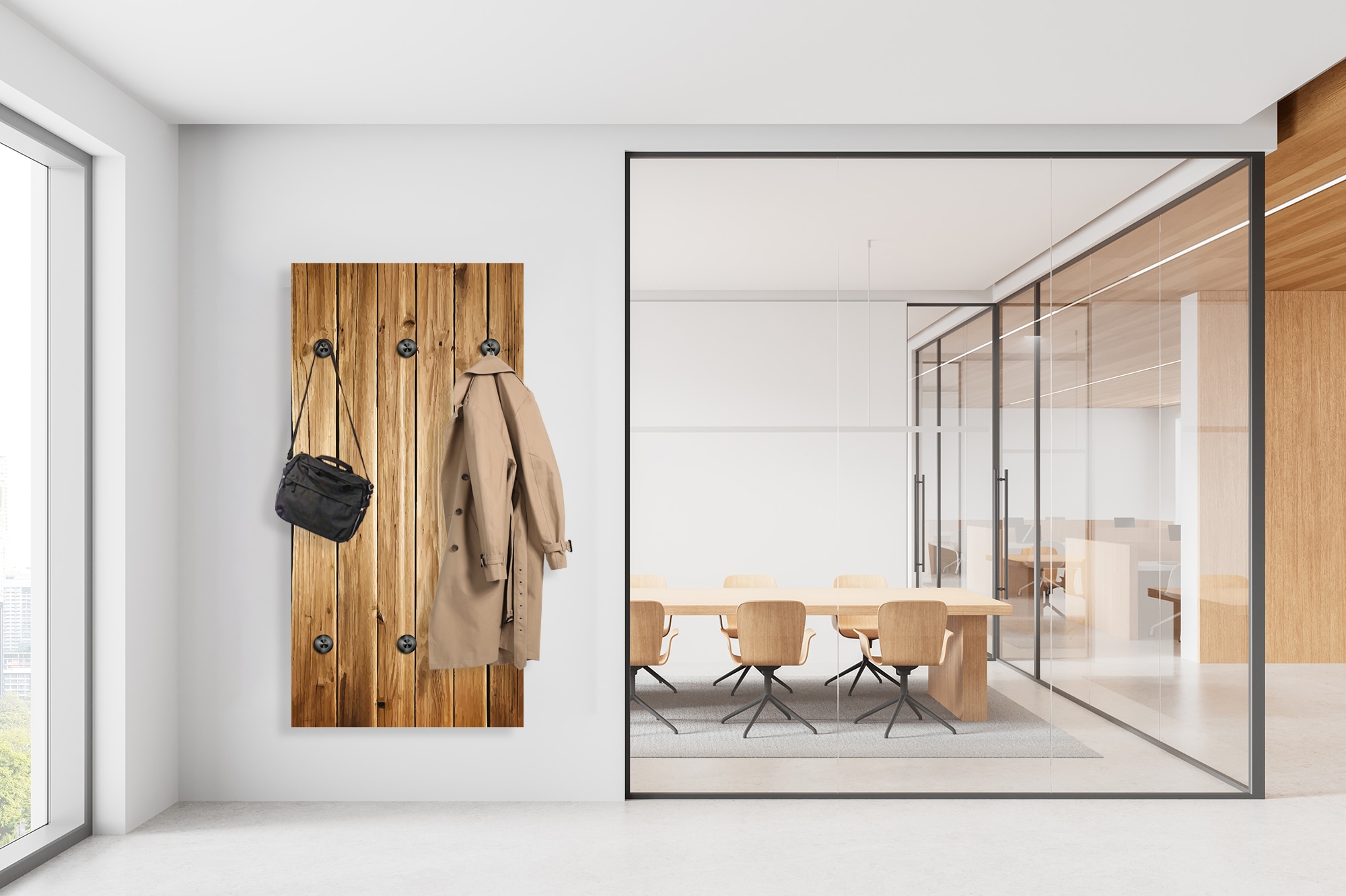 queence Wandgarderobe »Paneel Holzleisten Optik« 1 Stk. tlg. Wandpaneel aus Acrylglas inkl. 6 Edelstahlhaken in schwarz matt