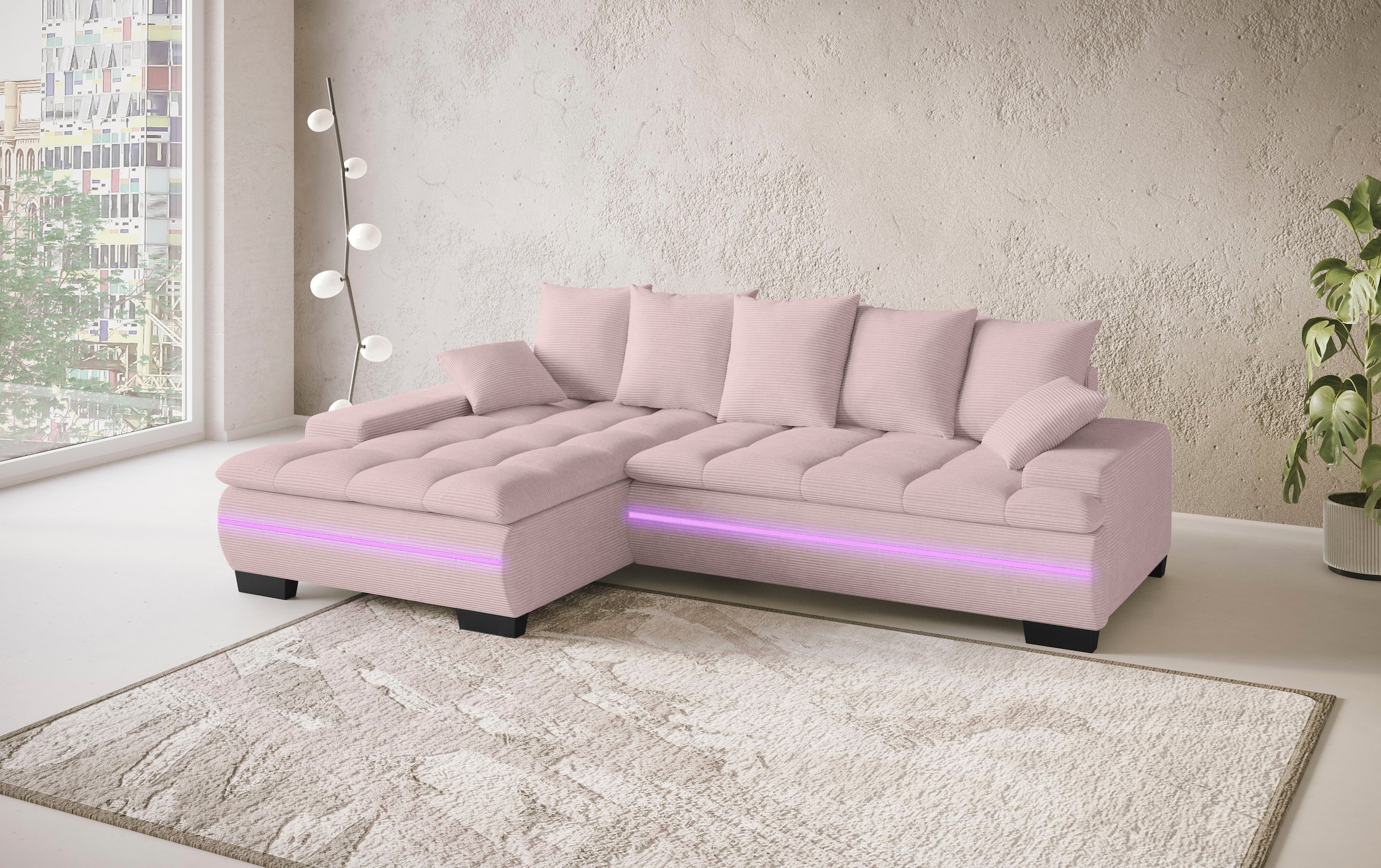 Mr. Couch Ecksofa »Haiti II, L-Form«, RGB-LED Beleuchtung, wahlweise mit Kaltschaum, Bett, Bettkasten