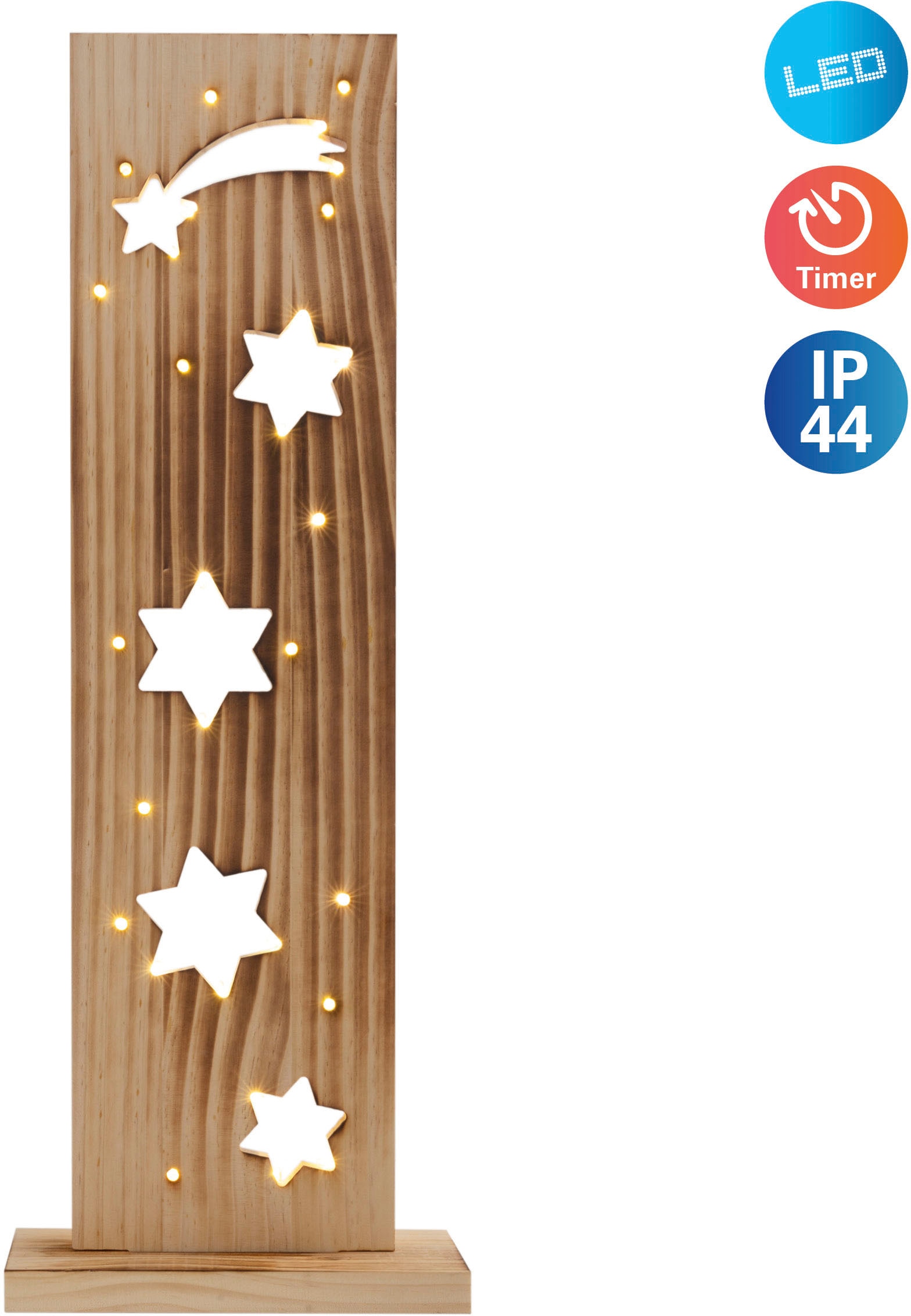 näve LED Dekoobjekt »Sterne, Weihnachtsdeko aus Holz«, Leuchtmittel LED-Board | LED fest integriert, Holz-Stehleuchte, Höhe ca. 60 cm, Batteriebetrieben