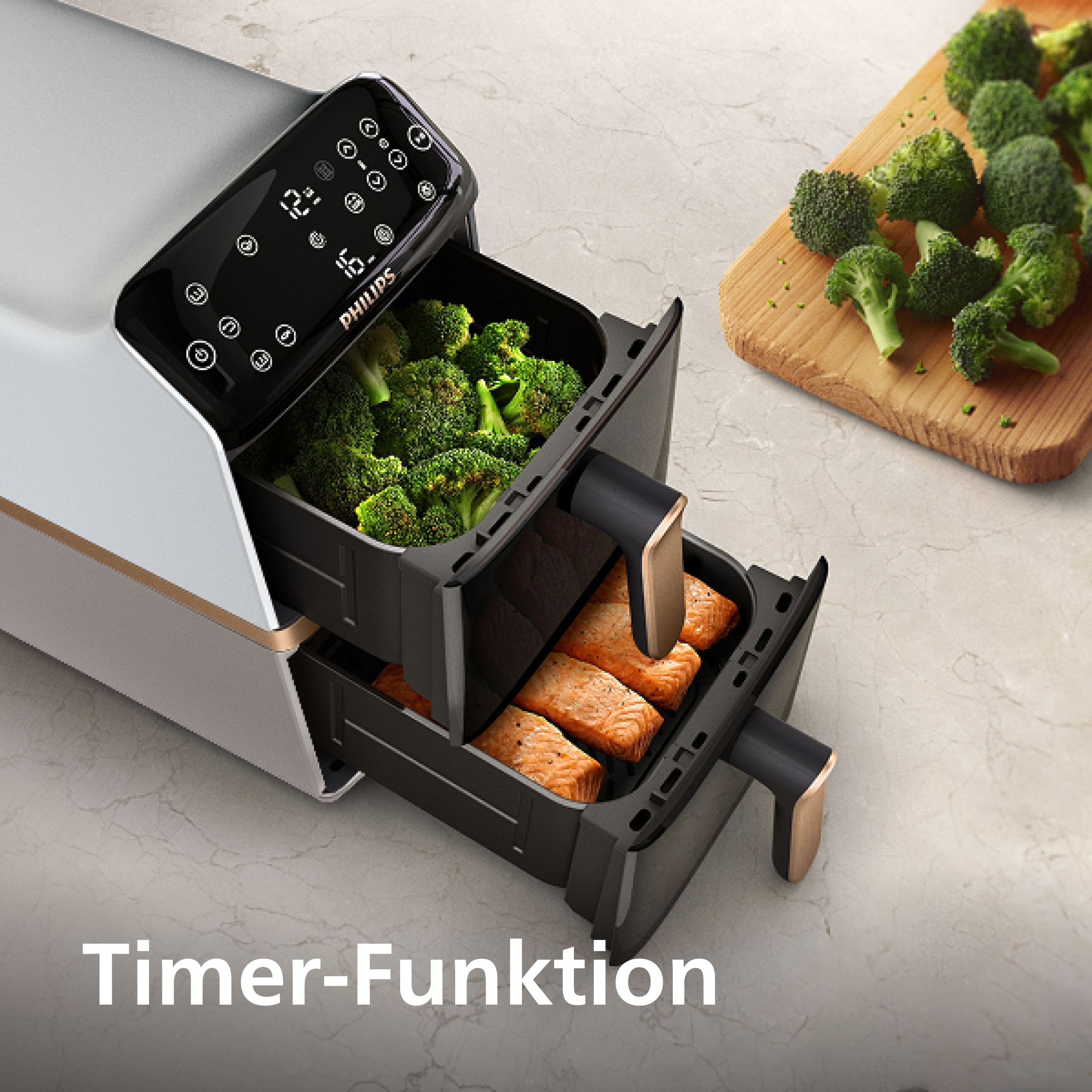 Philips Heißluftfritteuse »NA462/70 4000 Series Stacked Dual Basket und 10L Kapazität (5+5L)« 2750 W Fassungsvermögen 0 l RapidAir Technologie; Schwarz/Dunkelgrau, kupfer Griff