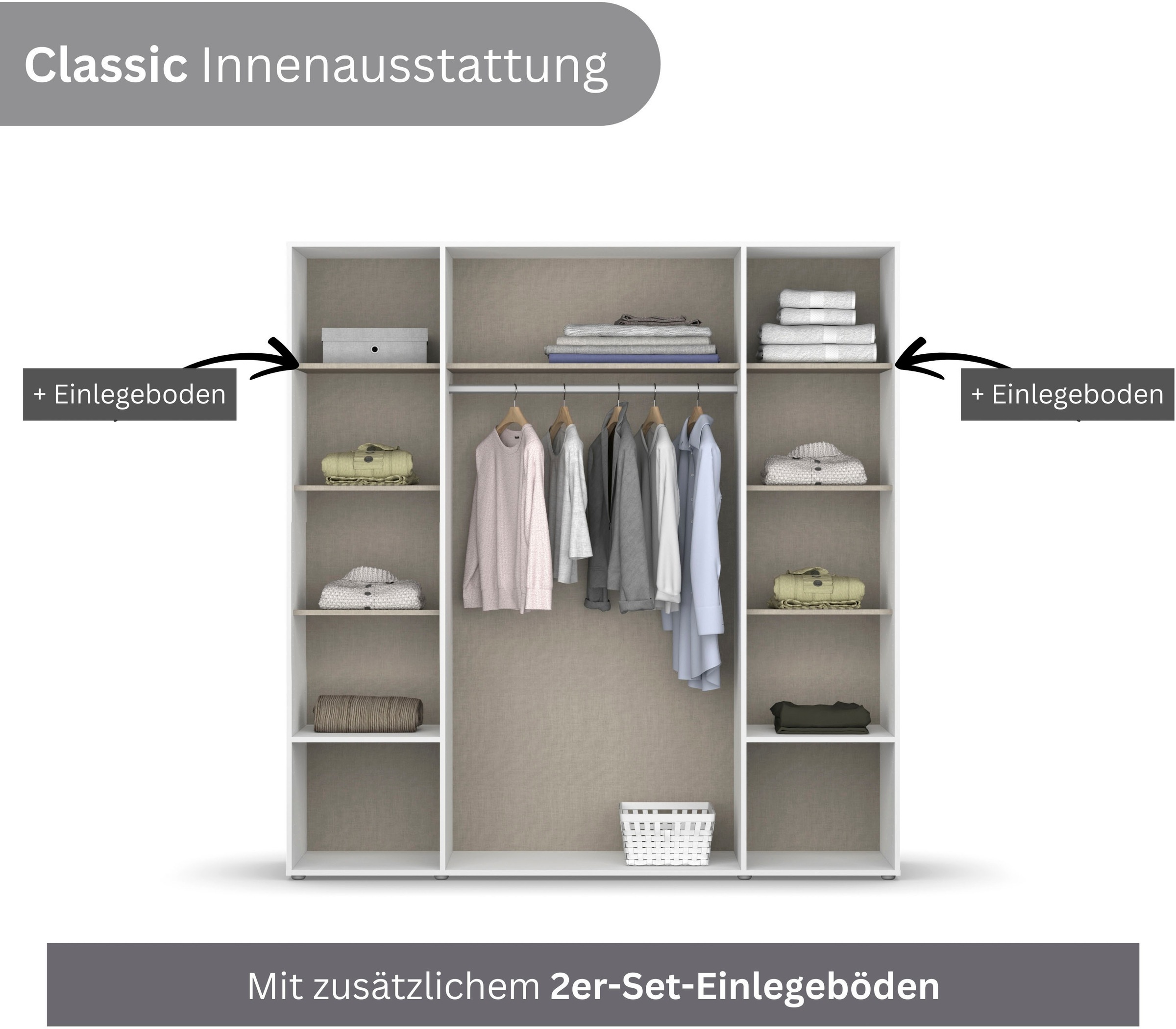 rauch Drehtürenschrank »Kleiderschrank Schrank Garderobe Wäscheschrank NAGATA viel Stauraum«, (in 3 verschiedenen Ausstattungen BASIC/CLASSIC/PREMIUM), mit Schubladen sowie Stangengriffen TOPSELLER MADE IN GERMANY